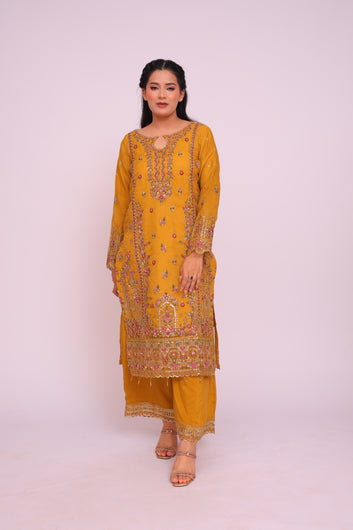 Zehra Mustard – Hand Embellished 3pc Stitched - PP00290
