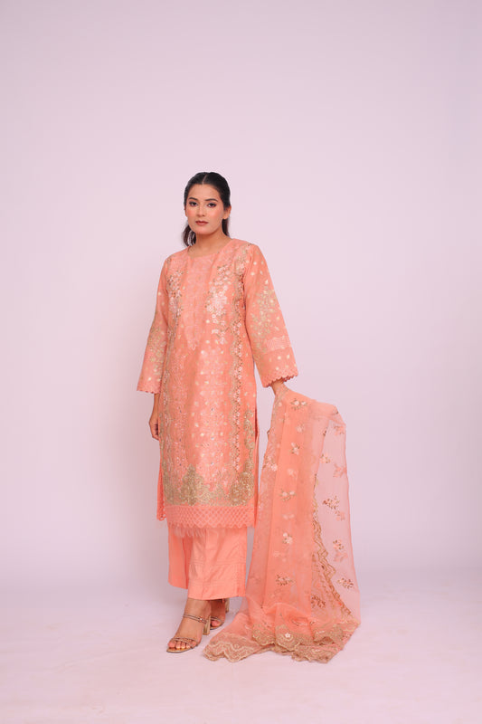 Peach Bloom – Embroidered  Ensemble - PP00304