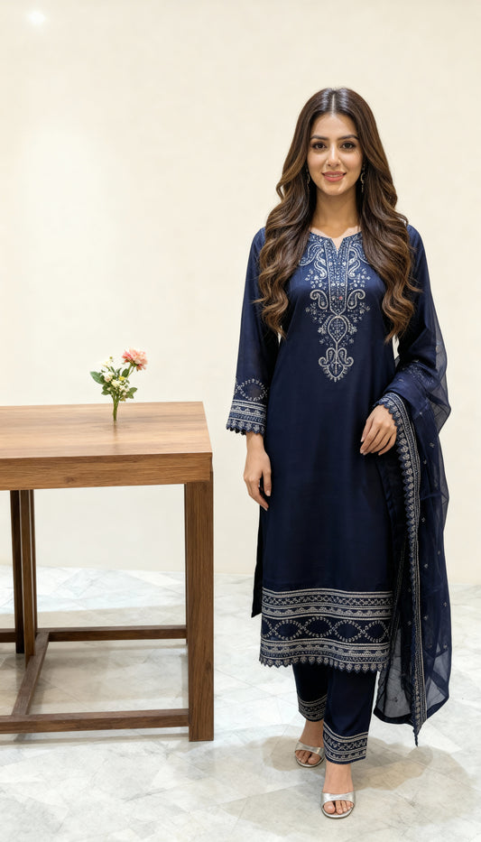 3Pc Embroidered Suit - PL00652