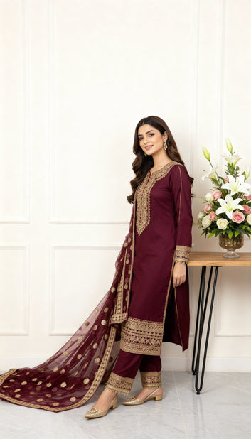Burgundy 3pc Suit - PL00653