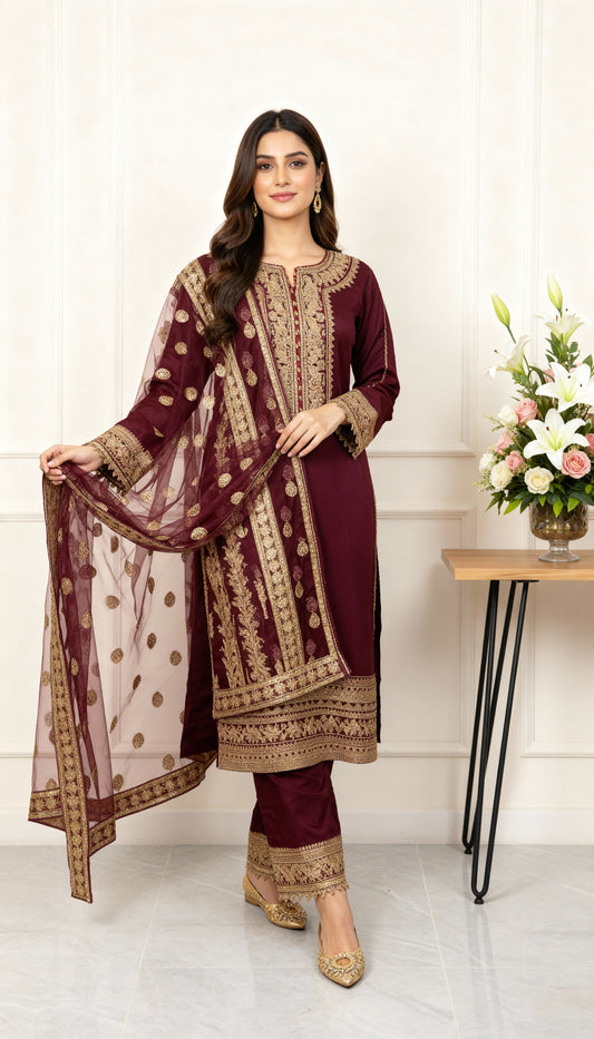 Burgundy 3pc Suit - PL00653