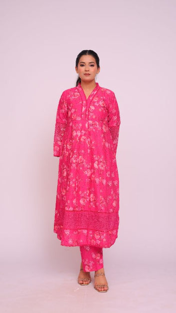 3 Piece Printed Stitched Fuchsia Charm   PE00579