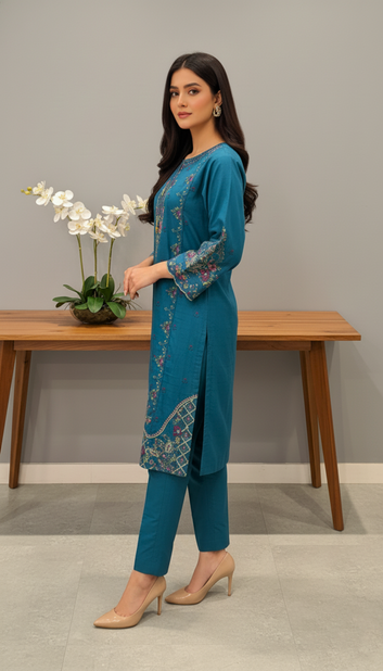 Ladies 2 Pc Embriodery Suit  - PE00648