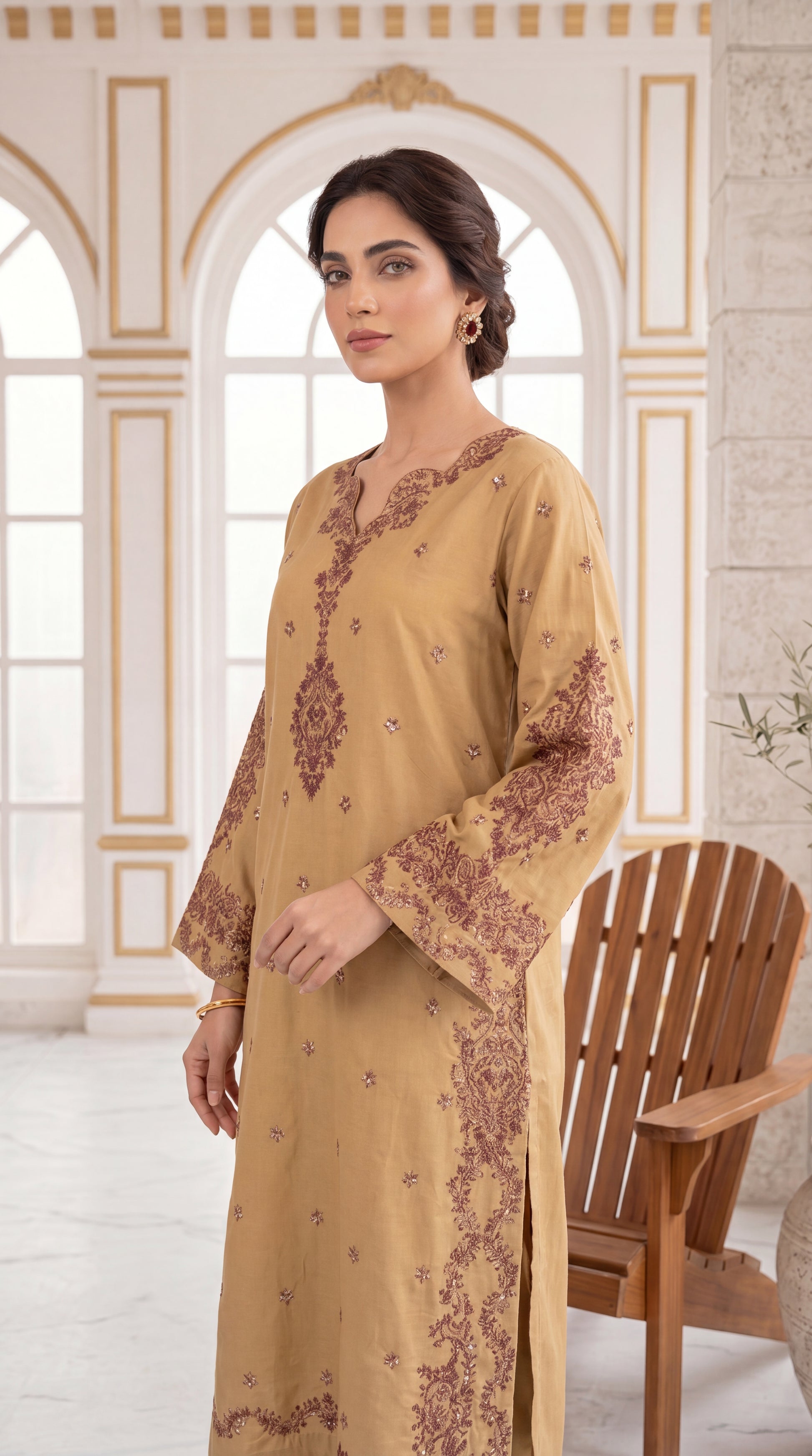 Charcoal Black Chikankari Work & Contrast Piping 3 Piece Embroidered Suit - PE00793 BROWN / SML