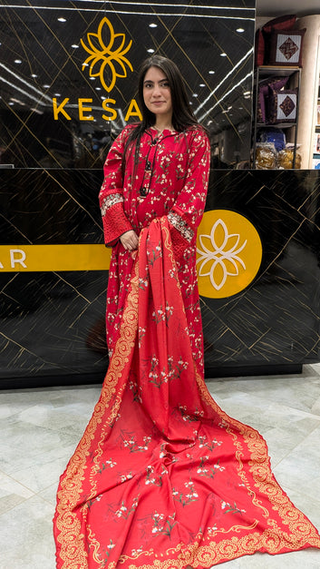 Ladies 3 Pc Stitched Long Frock - PE00819