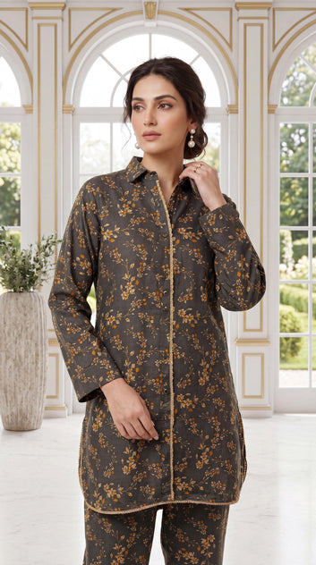Lavender Purple Organza Dupatta & Daily Wear Print 3 Piece Embroidered Suit - PE00861 BLACK / SML