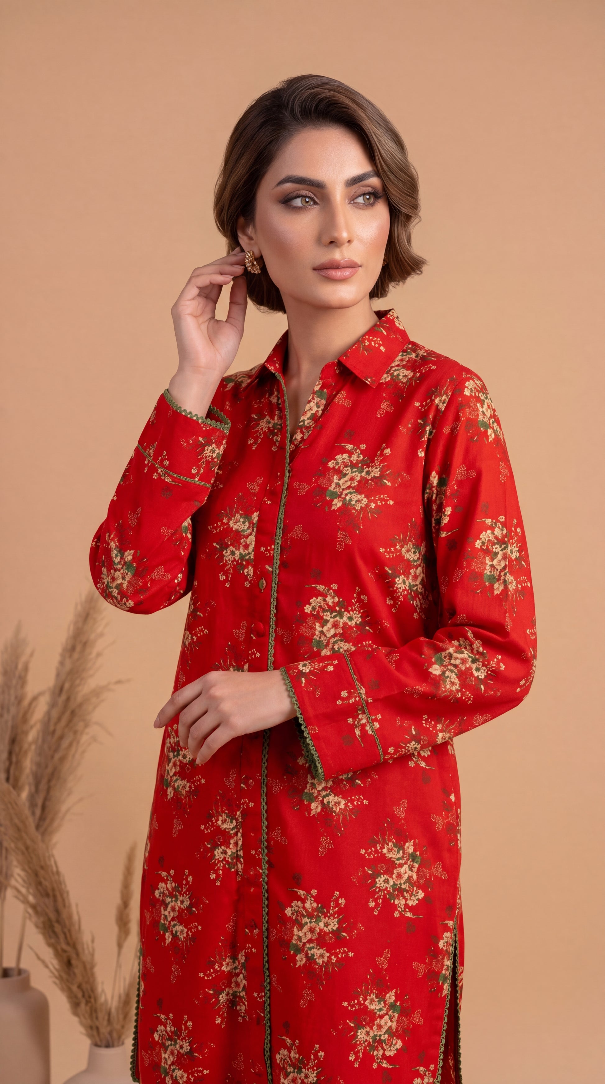 Women's Pret Wear PE00862 Red Floral Printed Co-Ord 2 Piece RED / SML
