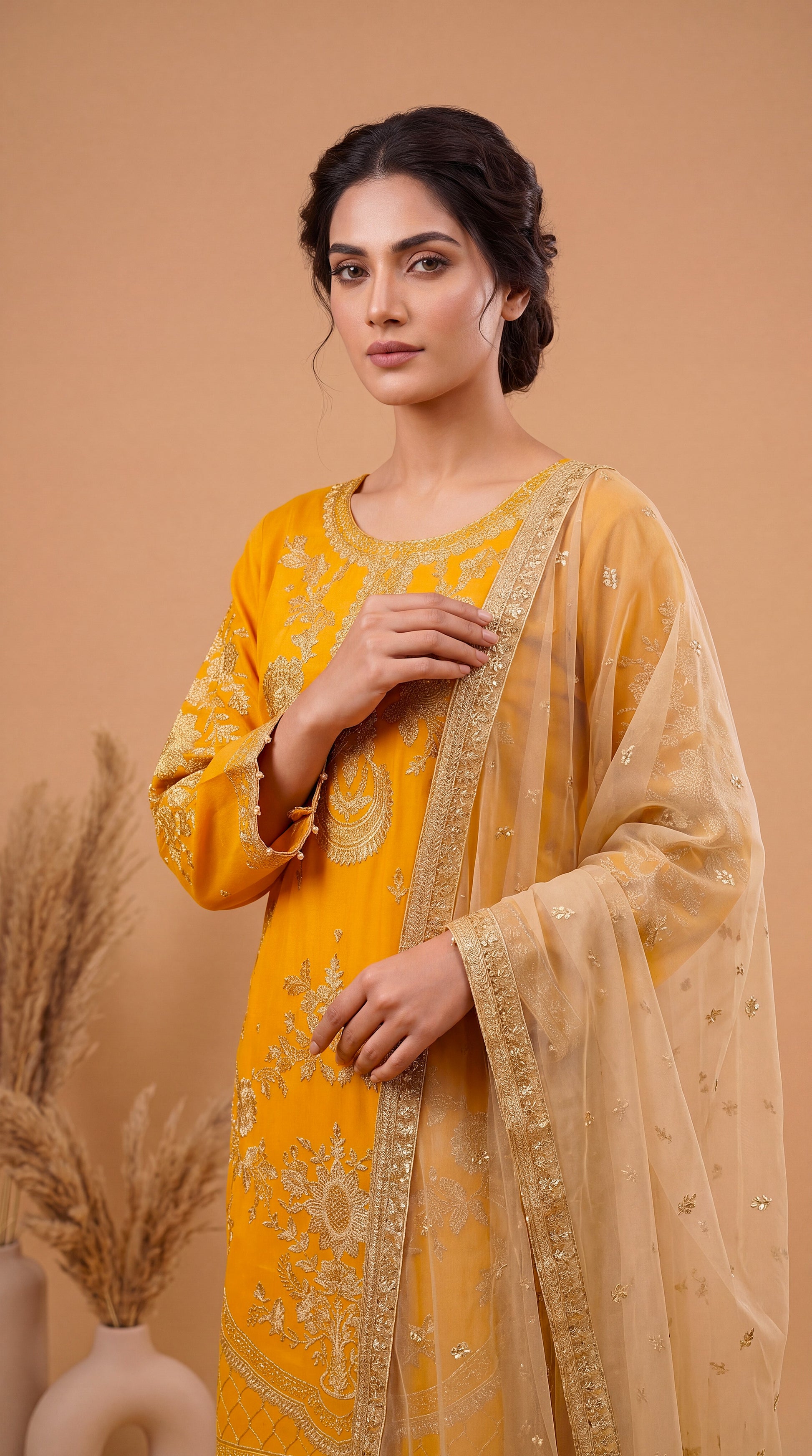 Women's Pret Wear PE00889 Mustard Ethnic Printed Dupatta 3 Piece MASTERD / SML