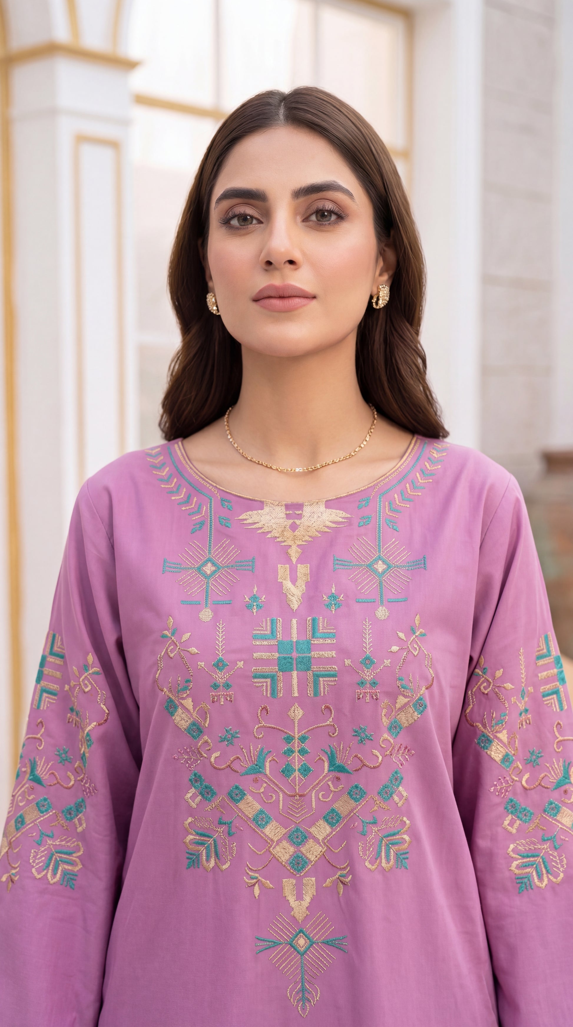 Teal Green Jacquard Dobby Weave & RTW Style 3 Piece Embroidered Suit - PE00963 PURPLE / SML