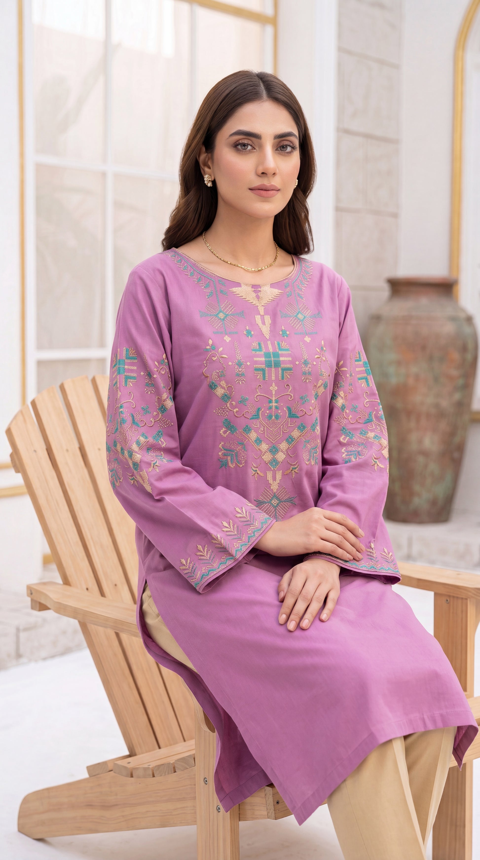 Teal Green Jacquard Dobby Weave & RTW Style 3 Piece Embroidered Suit - PE00963 PURPLE / SML