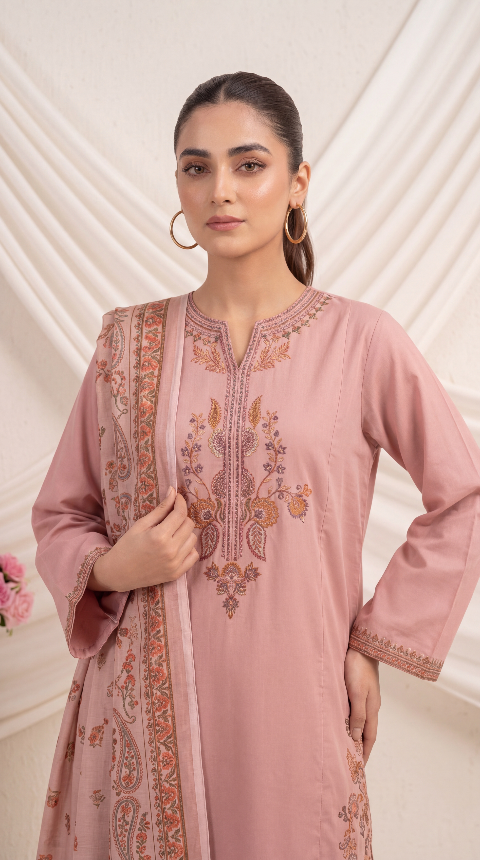 Embroidered  Suit PE01002 Floral  & Printed Dupatta 3 Piece PURPLE / SML