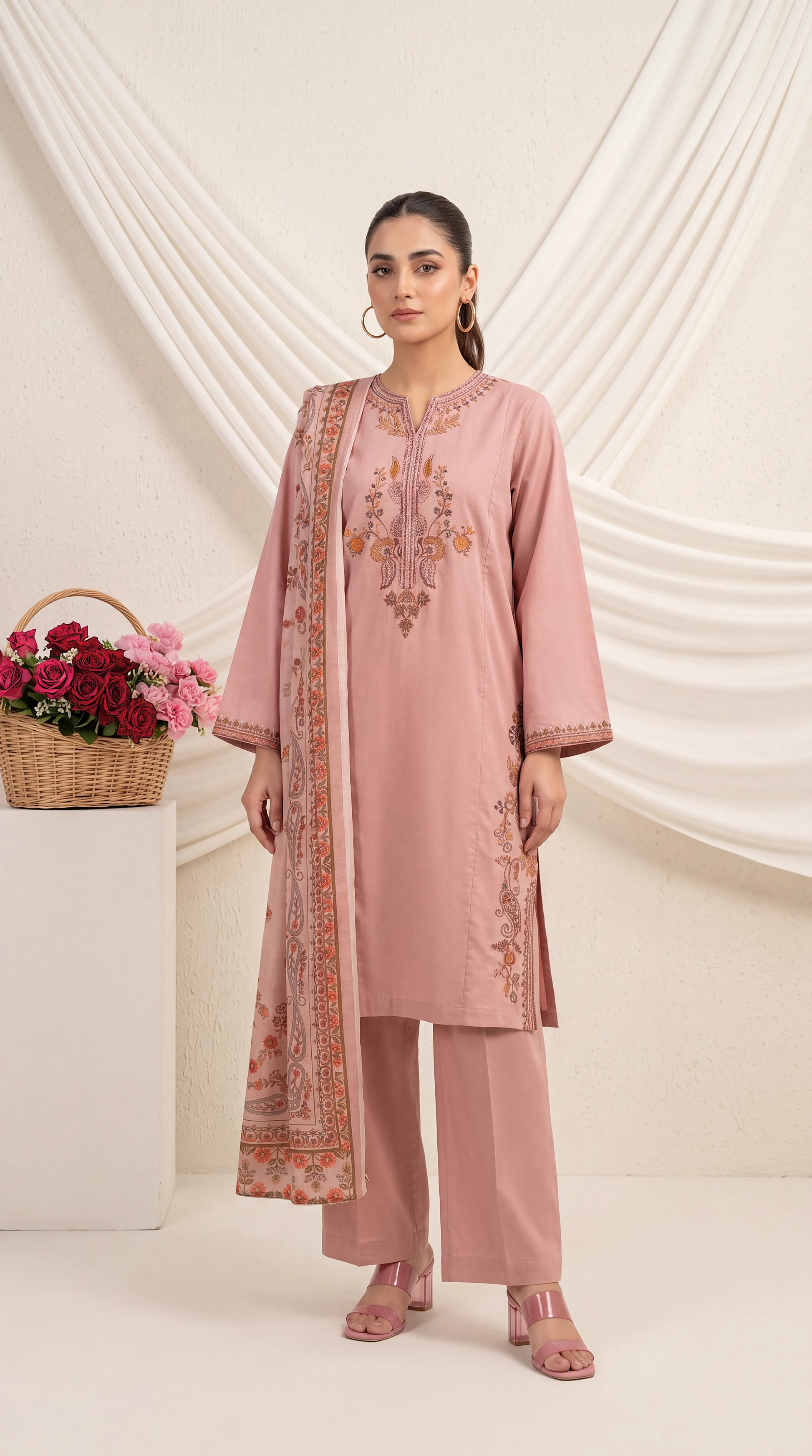 Embroidered  Suit PE01002 Floral  & Printed Dupatta 3 Piece PURPLE / SML
