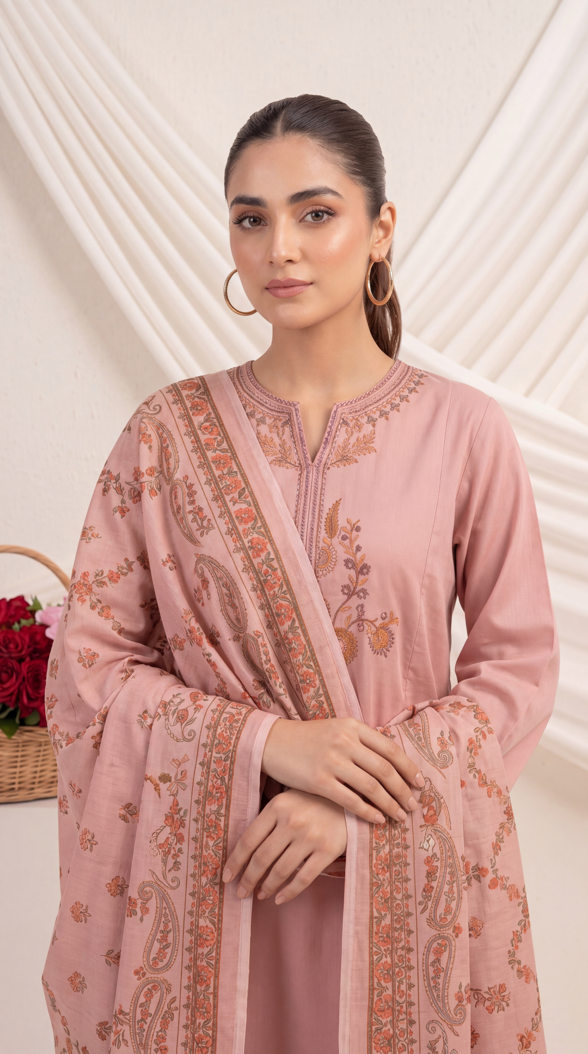 Embroidered  Suit PE01002 Floral  & Printed Dupatta 3 Piece PURPLE / SML