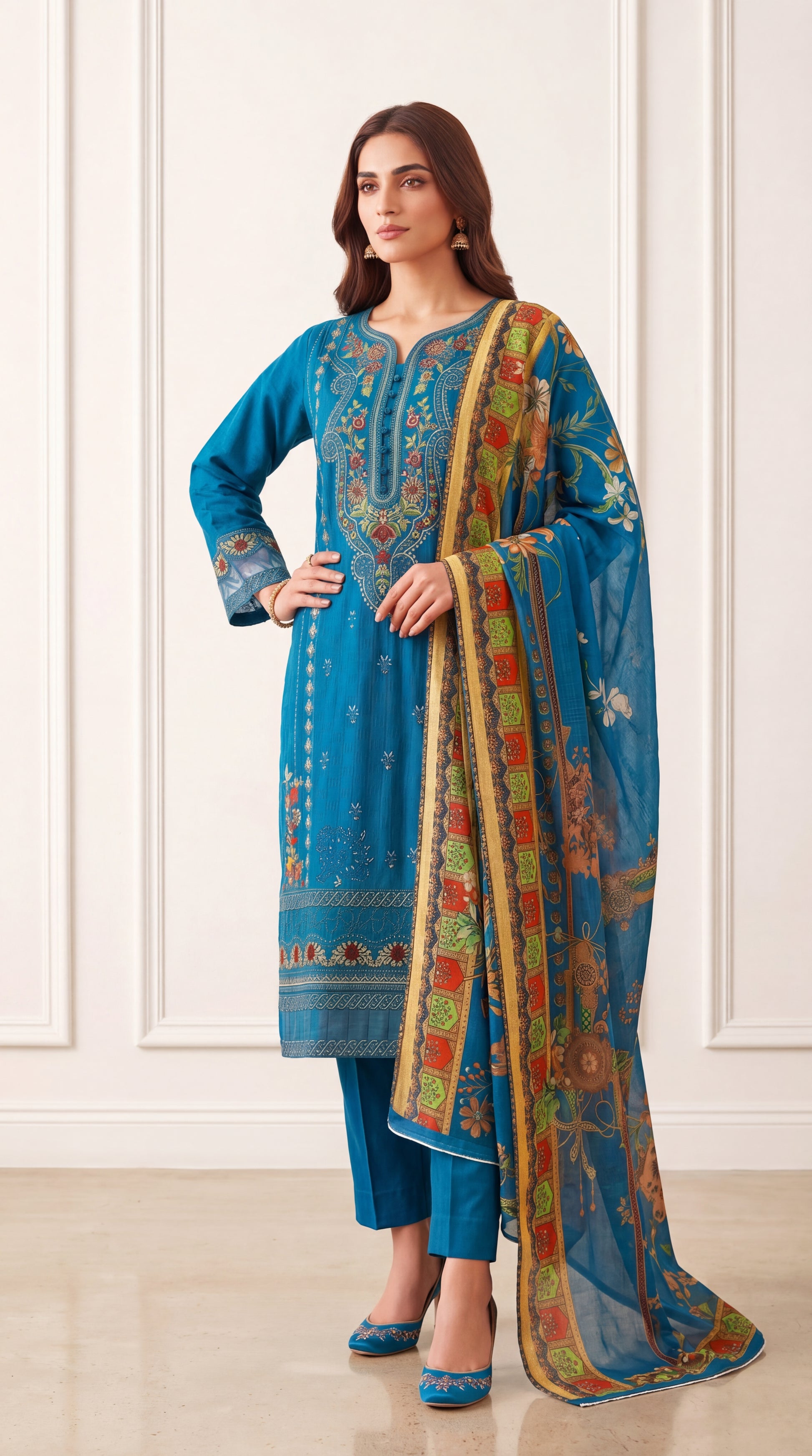 Women's Pret Wear PE01008 Black Floral Printed Dupatta 3 Piece ZINK / SML