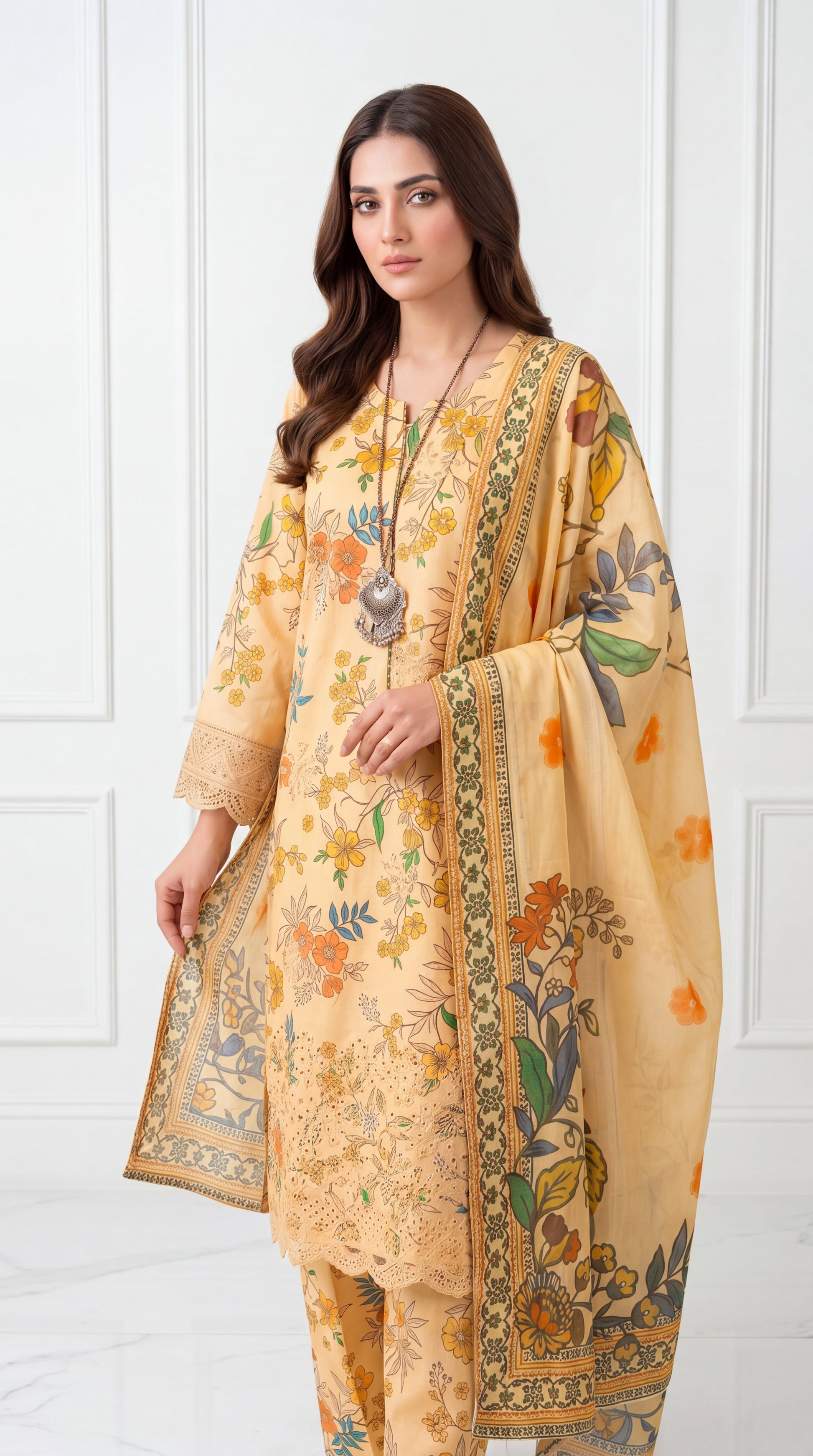 Women's Pret Wear PE01041 Charcoal Teal Embroidered Dupatta 3 Piece NAVEY / SML