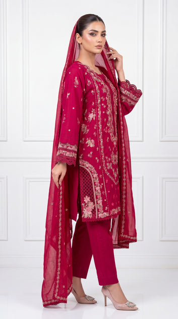 Women's Pret Wear PE01052 Mint Embroidered Organza Dupatta 3 Piece PURPLE / SML