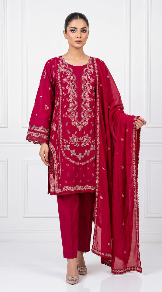 Women's Pret Wear PE01052 Mint Embroidered Organza Dupatta 3 Piece PURPLE / SML