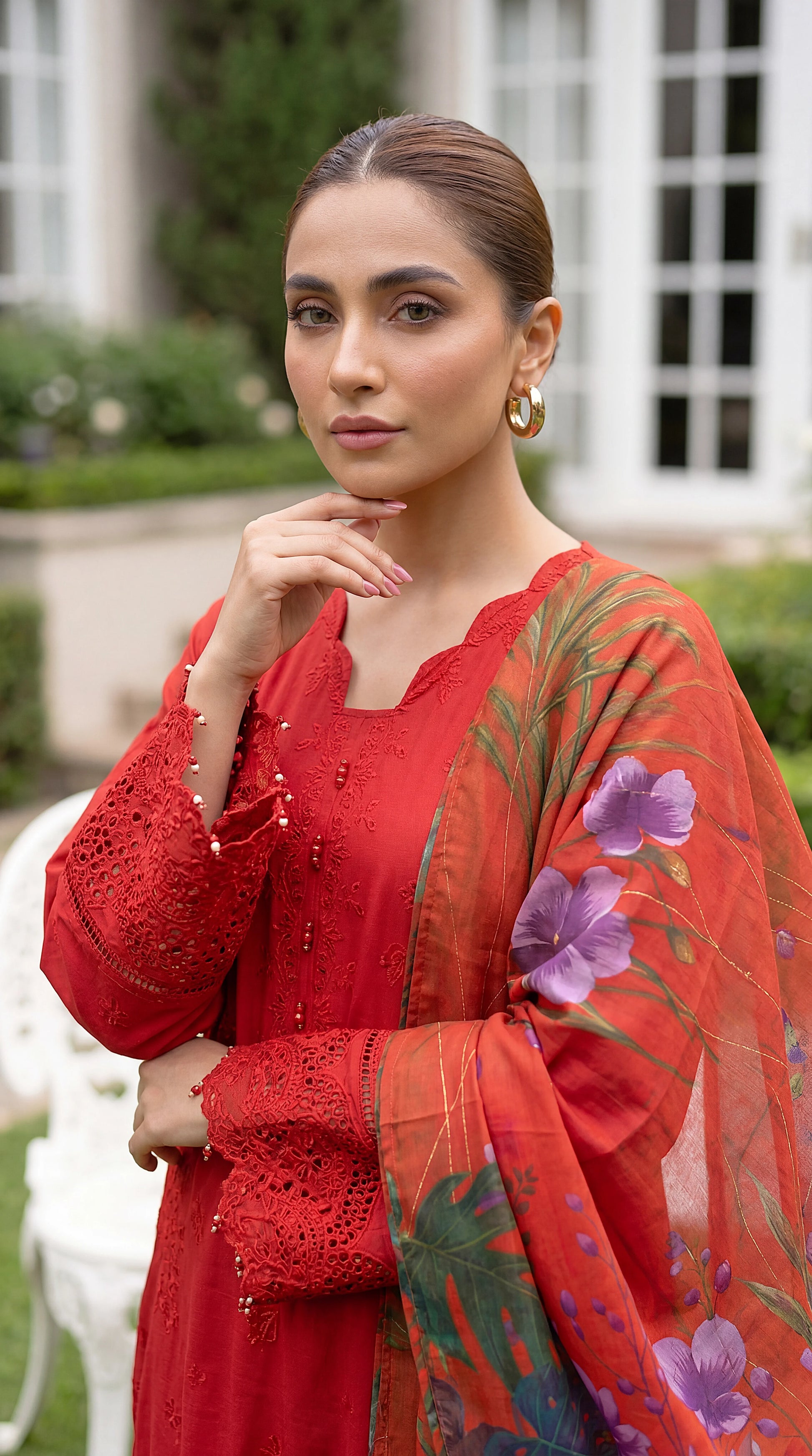Embroidered Suit  PE01057  Digital Printed Dupatta 3 Piece MEHROON / SML