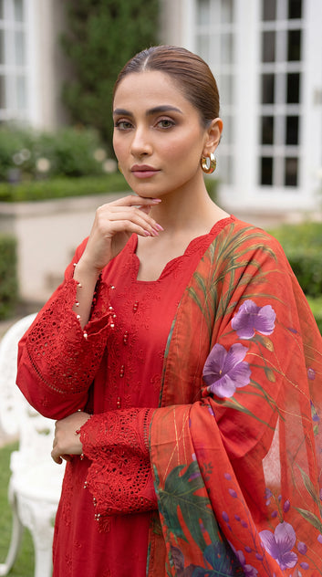 Embroidered Suit  PE01057  Digital Printed Dupatta 3 Piece MEHROON / SML