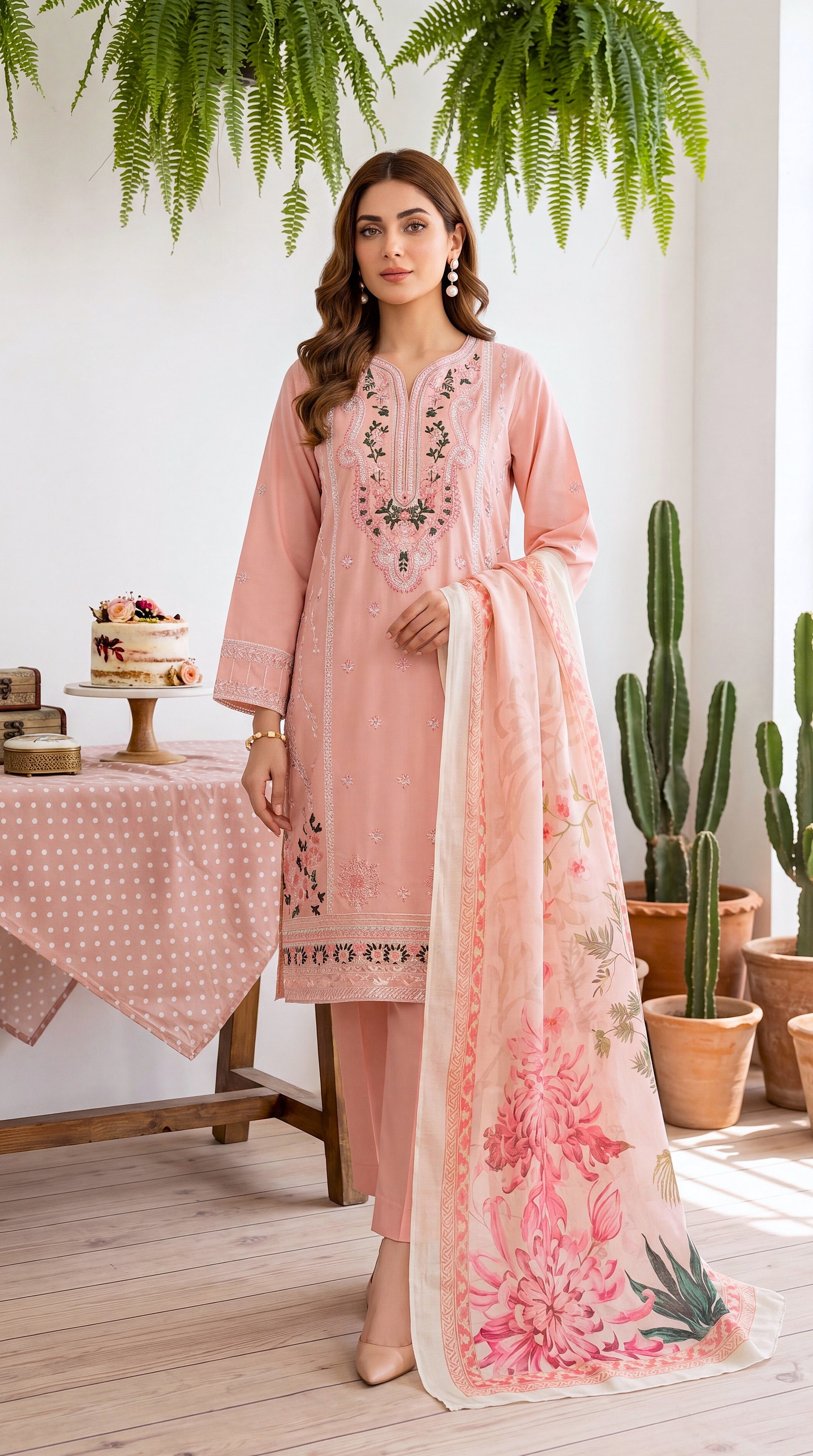 Women's Pret Wear PE01069 Blush Pink Floral Embroidered 3-Piece PINK / SML