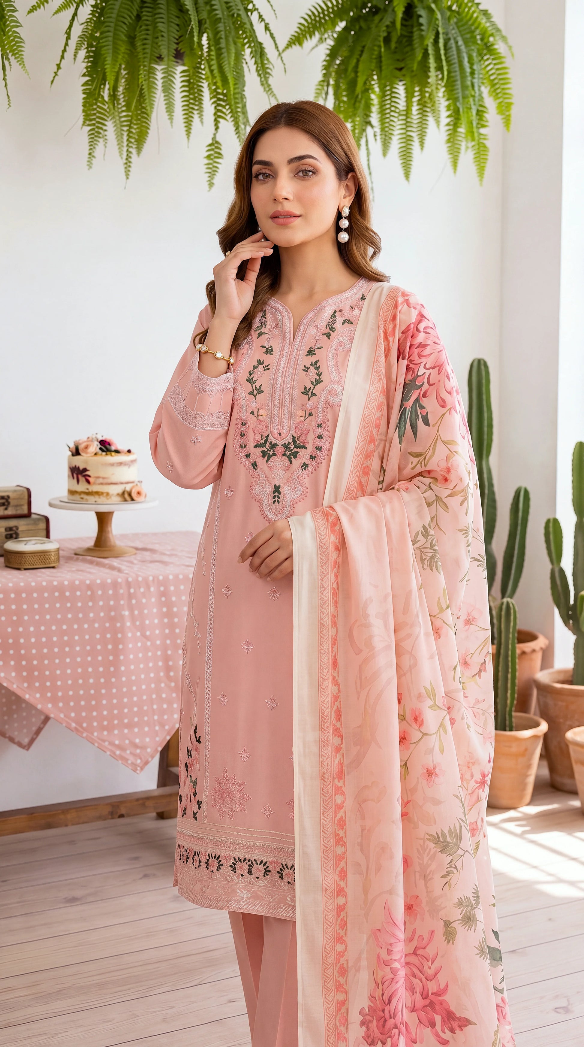 Women's Pret Wear PE01069 Blush Pink Floral Embroidered 3-Piece PINK / SML