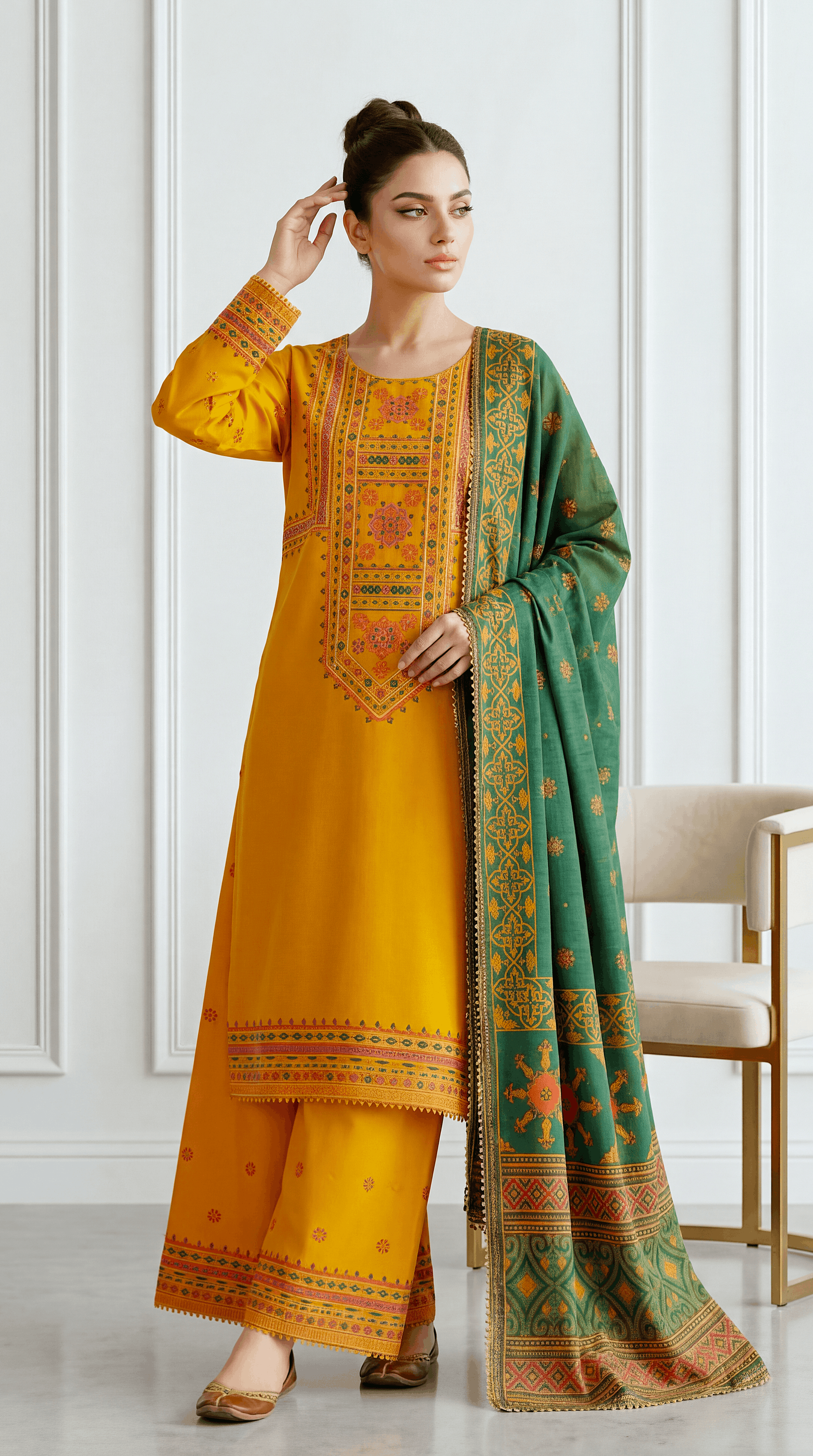 Women's Kurti Set PE01082 Coral Floral Embroidered 2 Piece MASTERD / SML