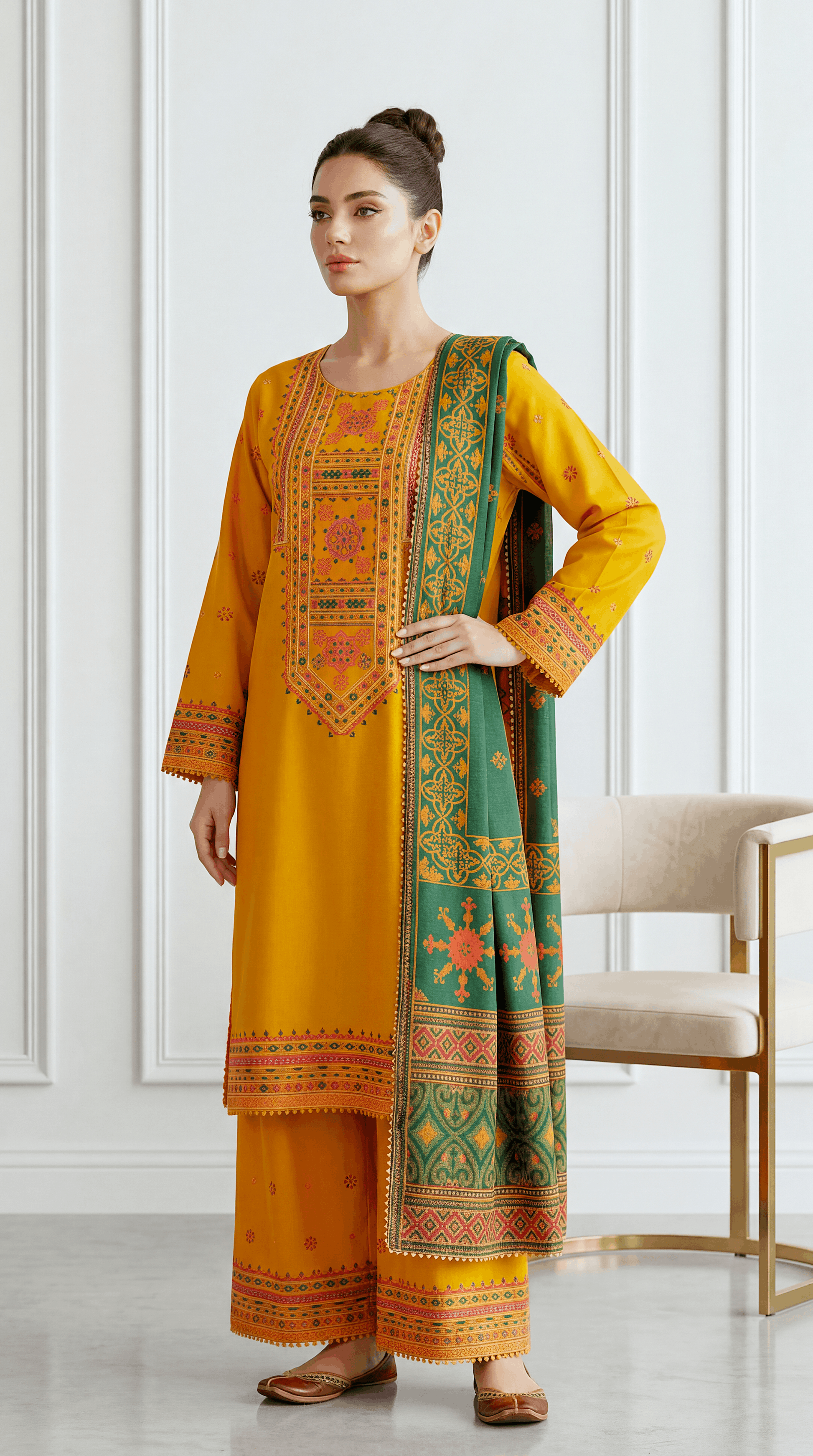 Women's Kurti Set PE01082 Coral Floral Embroidered 2 Piece MASTERD / SML
