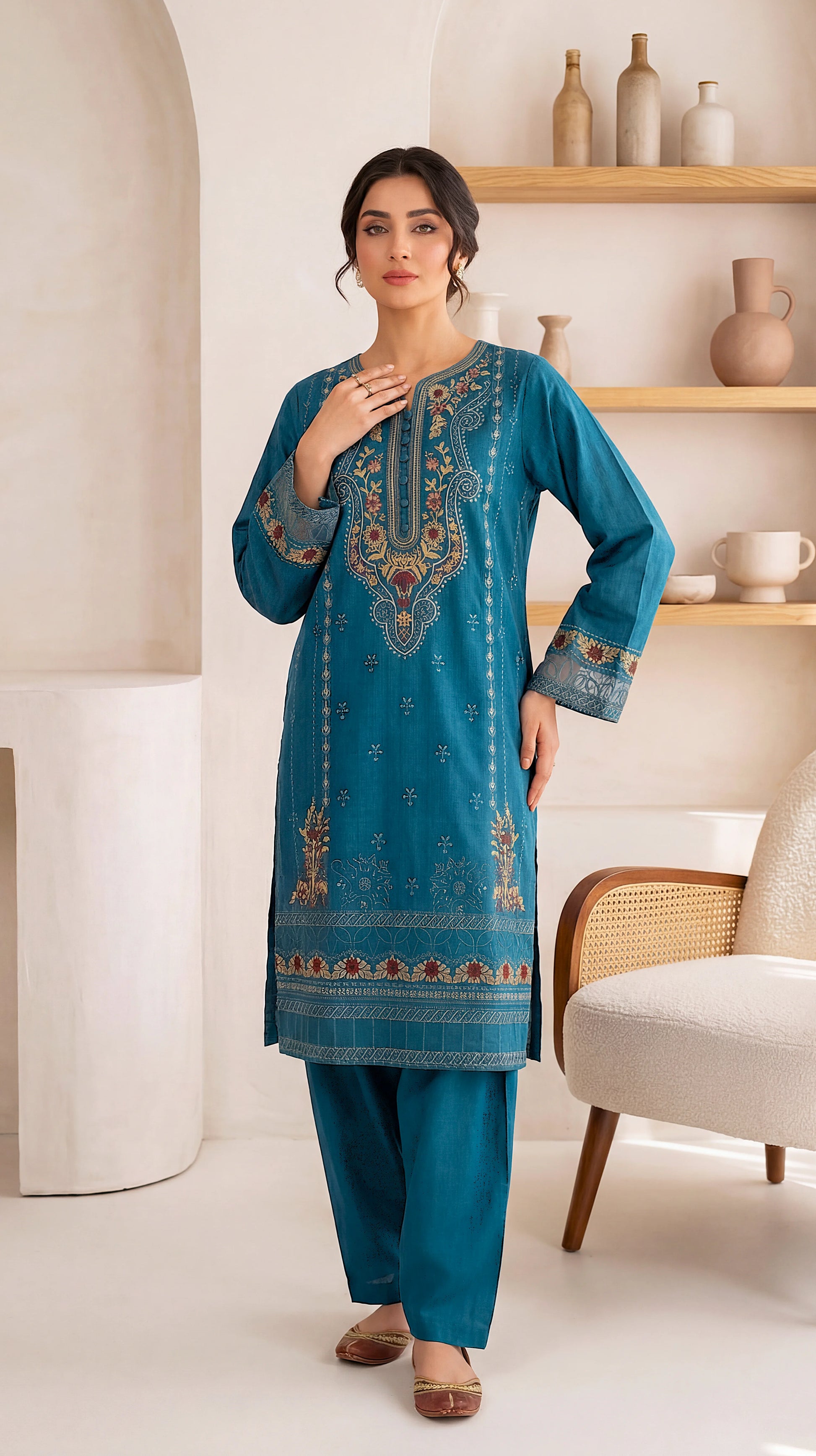 Printed Cotton Suit PE01112 Mughal Print Design  2 Piece Soft Texture ZINK / SML