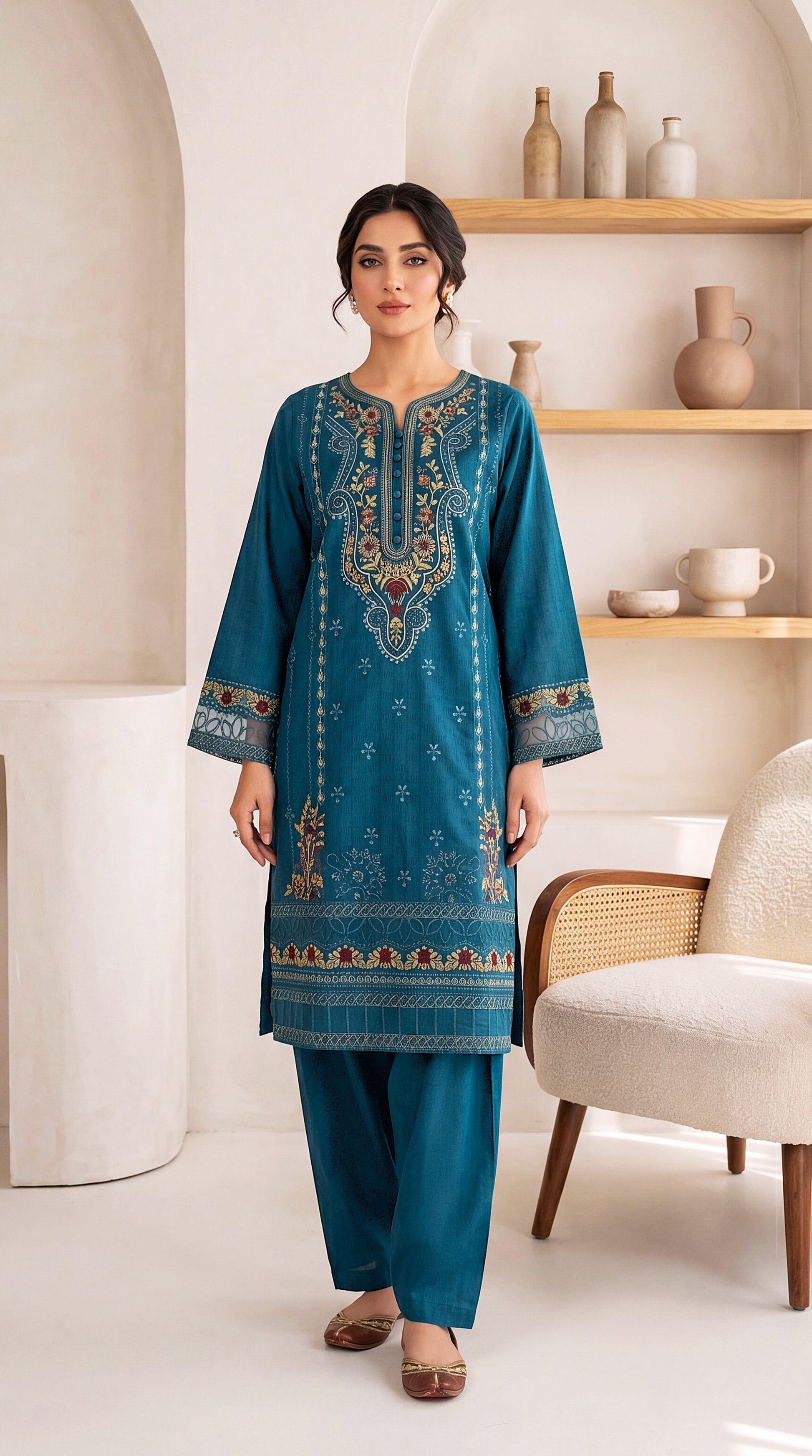 Printed Cotton Suit PE01112 Mughal Print Design  2 Piece Soft Texture ZINK / SML