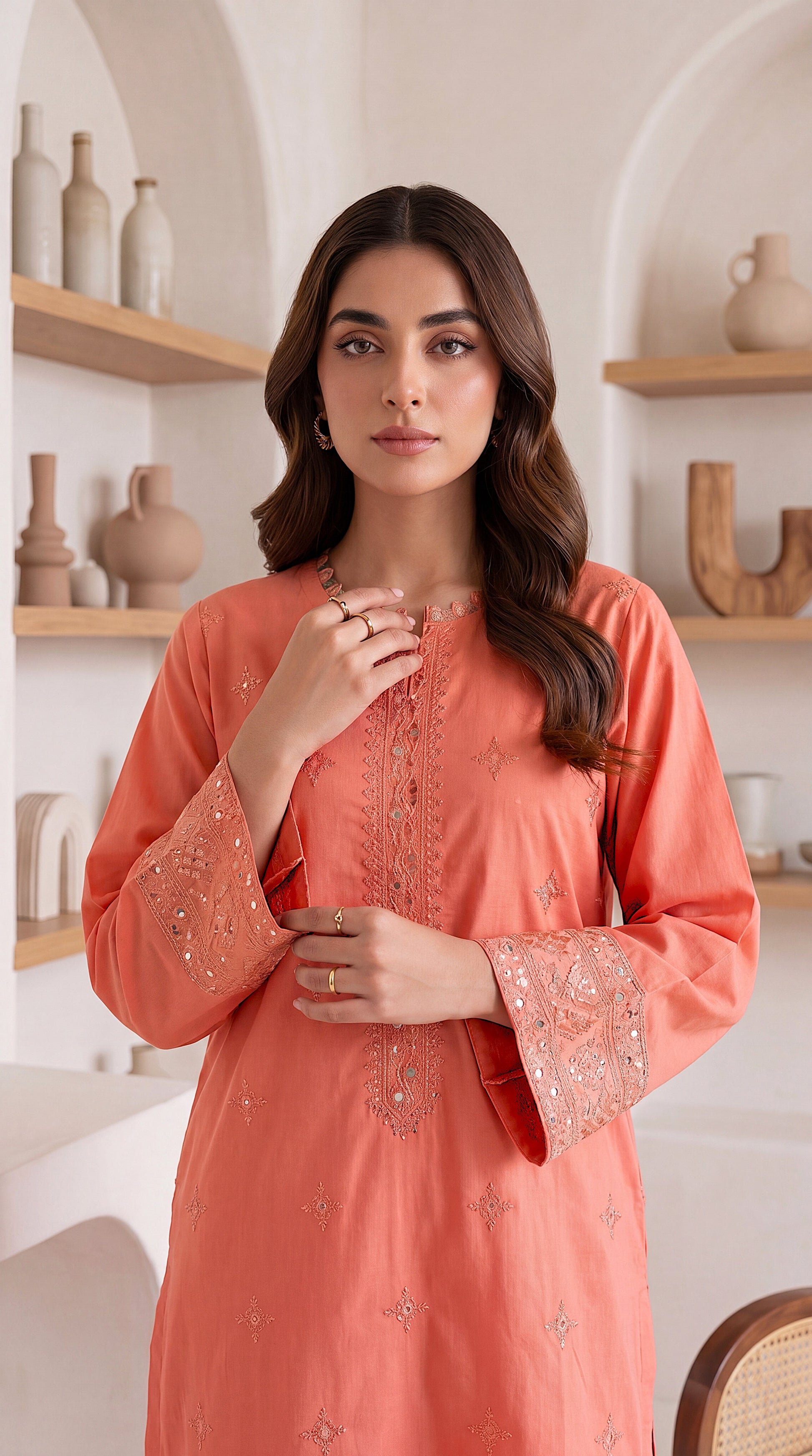 Kurta Set  PE01116 Delicate Embroidery & Mirror Work  2 Piece PINK / SML