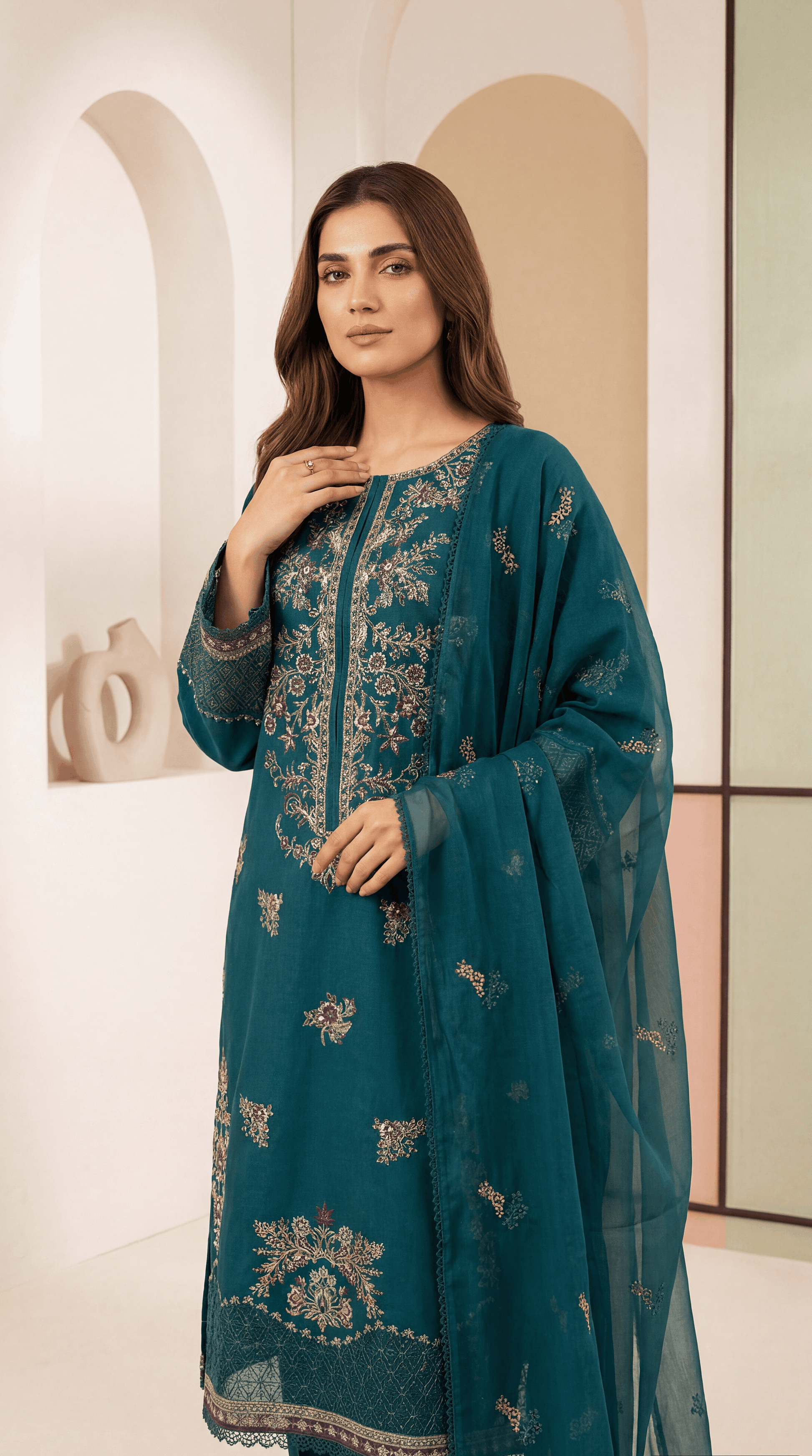 Embroidered Lawn Suit  PE01119  Floral Embroidery & Embroidered Dupatta  3 Piece FEROOZY / SML