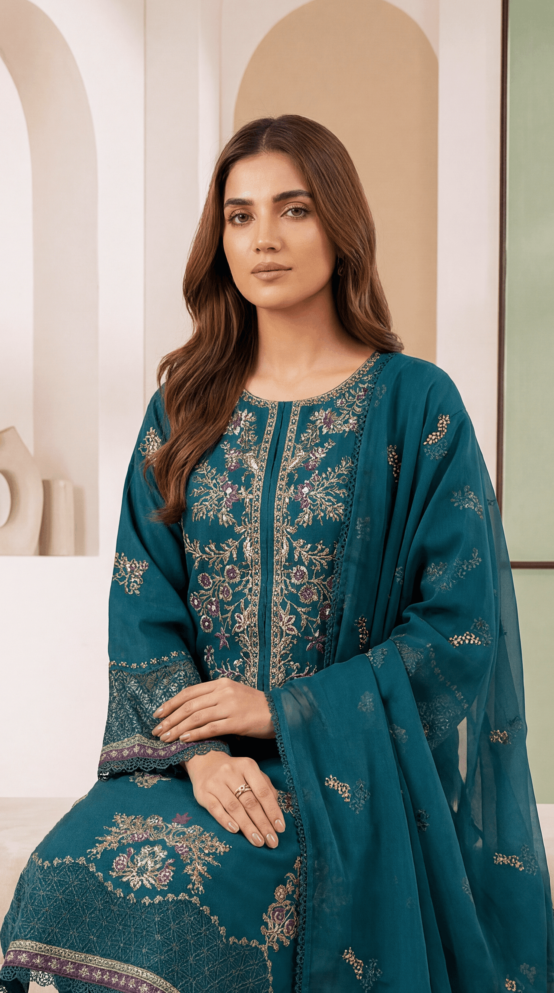 Embroidered Lawn Suit  PE01119  Floral Embroidery & Embroidered Dupatta  3 Piece FEROOZY / SML