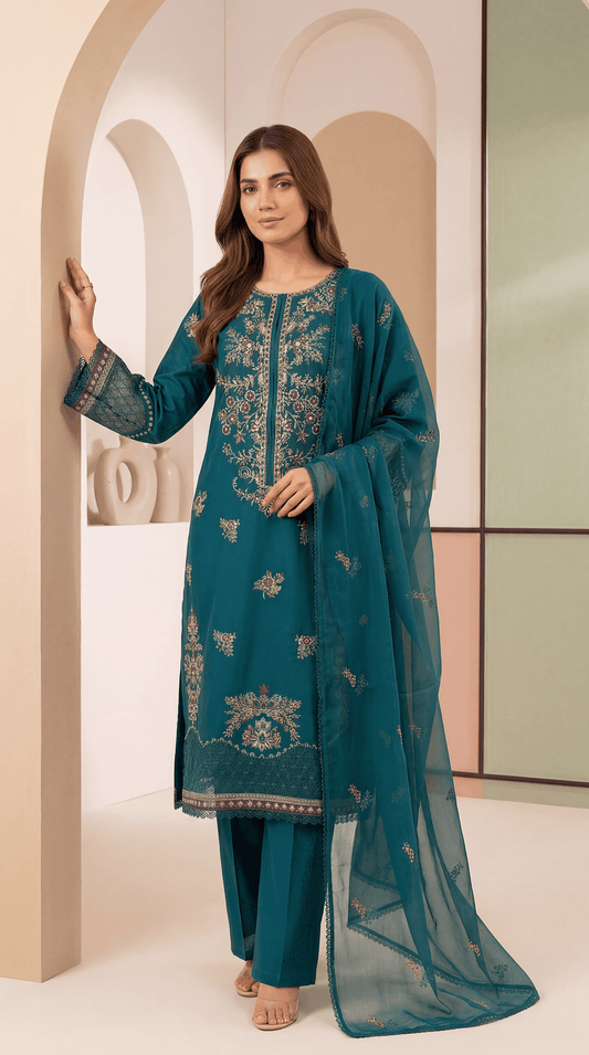 Embroidered Lawn Suit  PE01119  Floral Embroidery & Embroidered Dupatta  3 Piece FEROOZY / SML