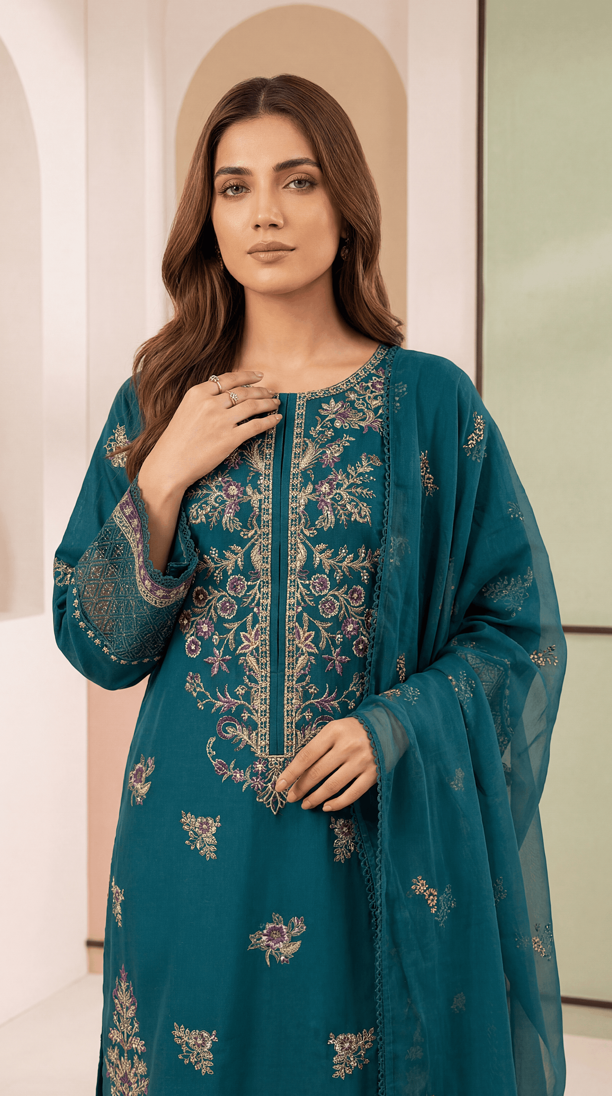 Embroidered Lawn Suit  PE01119  Floral Embroidery & Embroidered Dupatta  3 Piece FEROOZY / SML