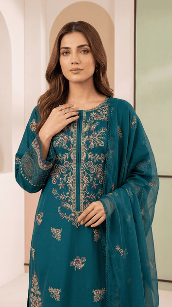 Embroidered Lawn Suit  PE01119  Floral Embroidery & Embroidered Dupatta  3 Piece FEROOZY / SML