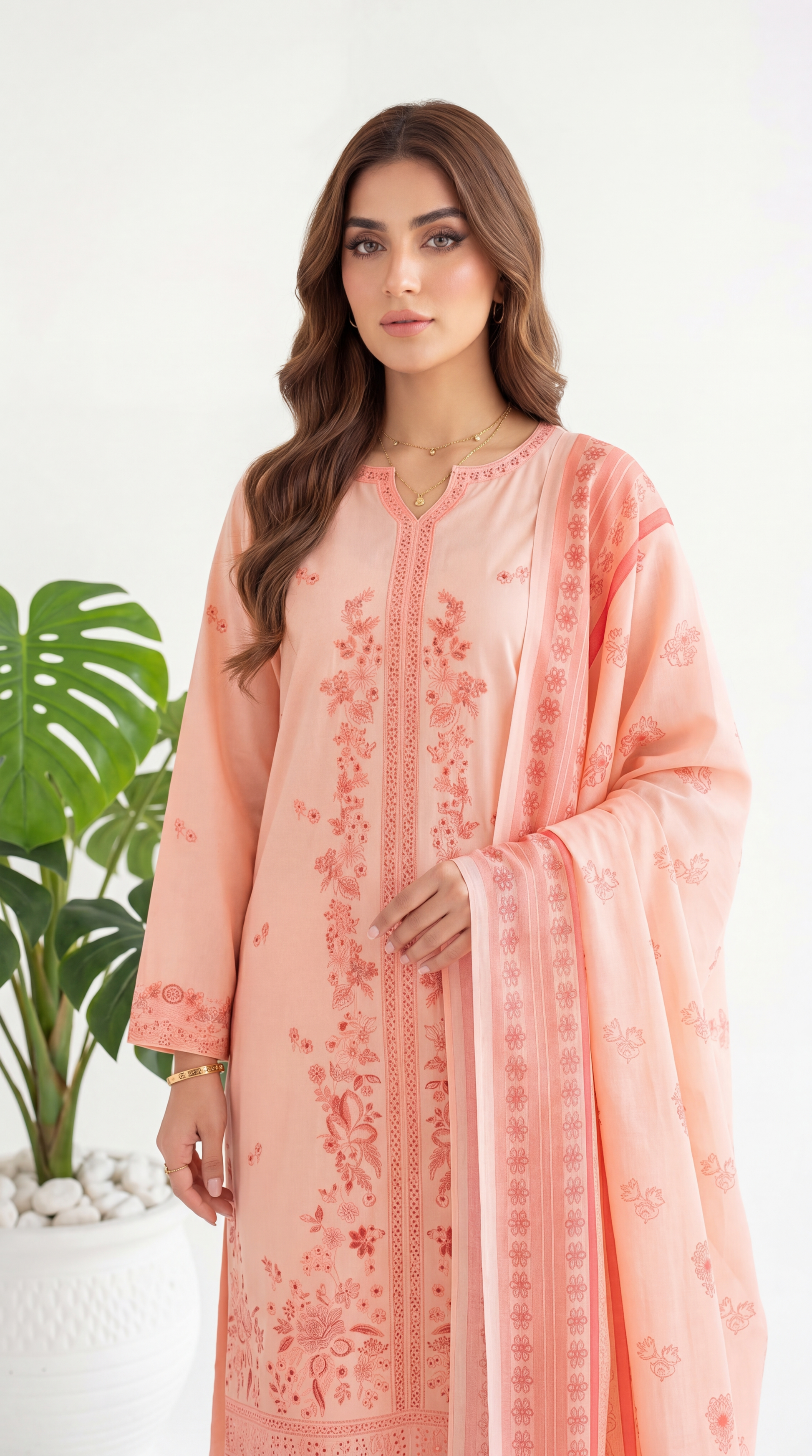 Women's Pret Wear PE01151 Baby Pink Schiffli Embroidered 3-Piece PINK / SML
