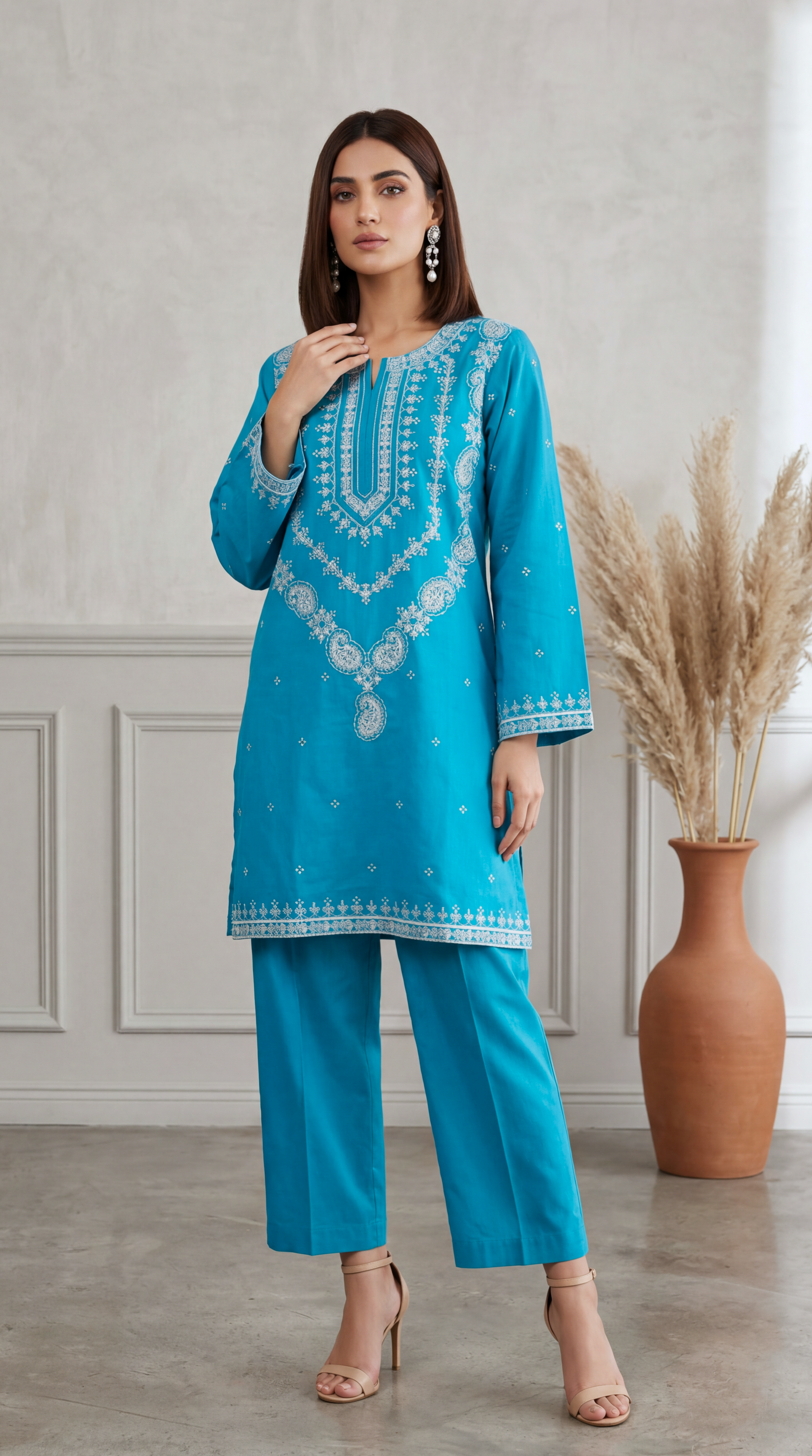 Embroidered Lawn Kurta Set PE01221 Traditional Embroidery Motif 2 Piece FEROOZY / SML