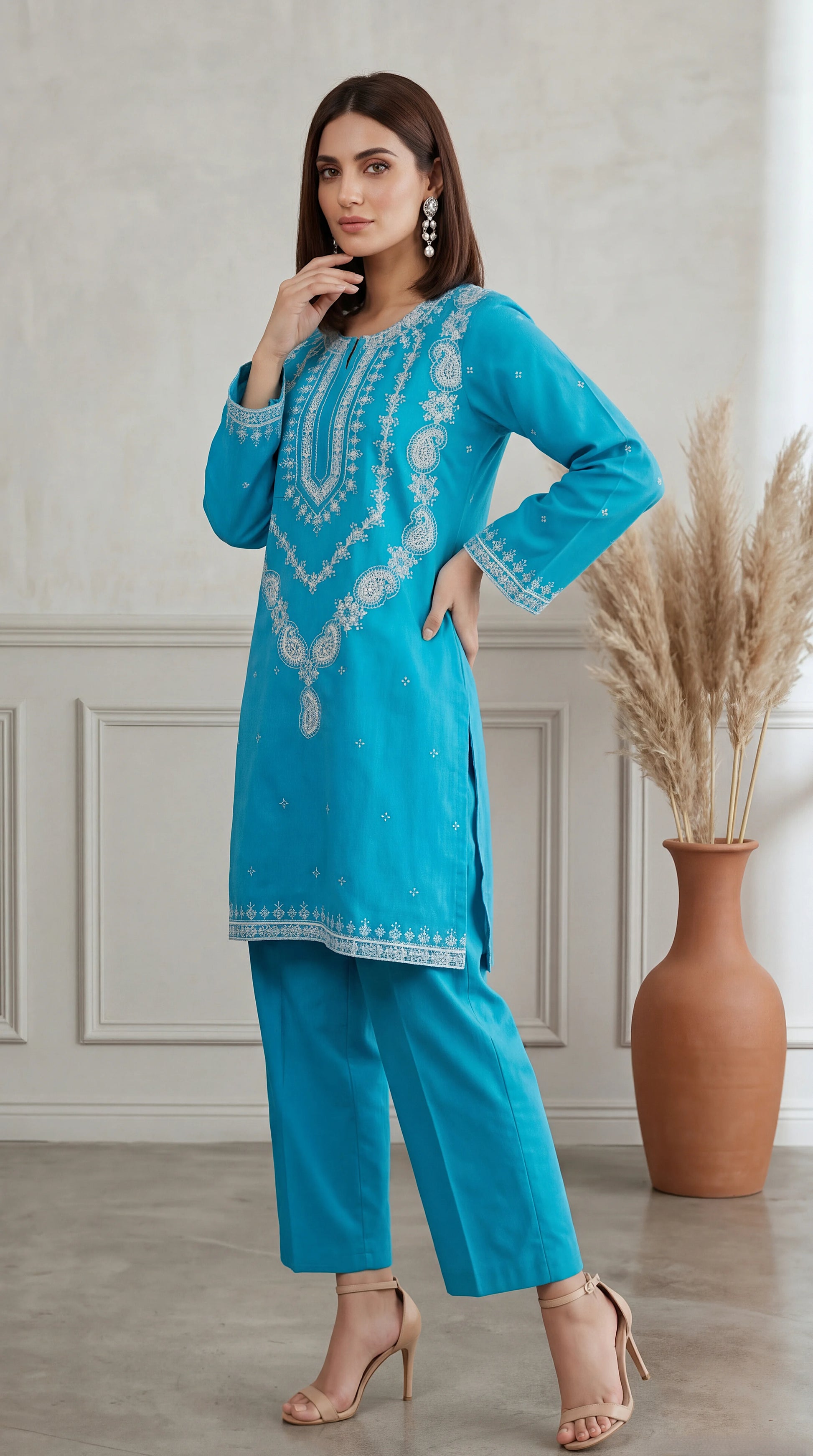 Embroidered Lawn Kurta Set PE01221 Traditional Embroidery Motif 2 Piece FEROOZY / SML