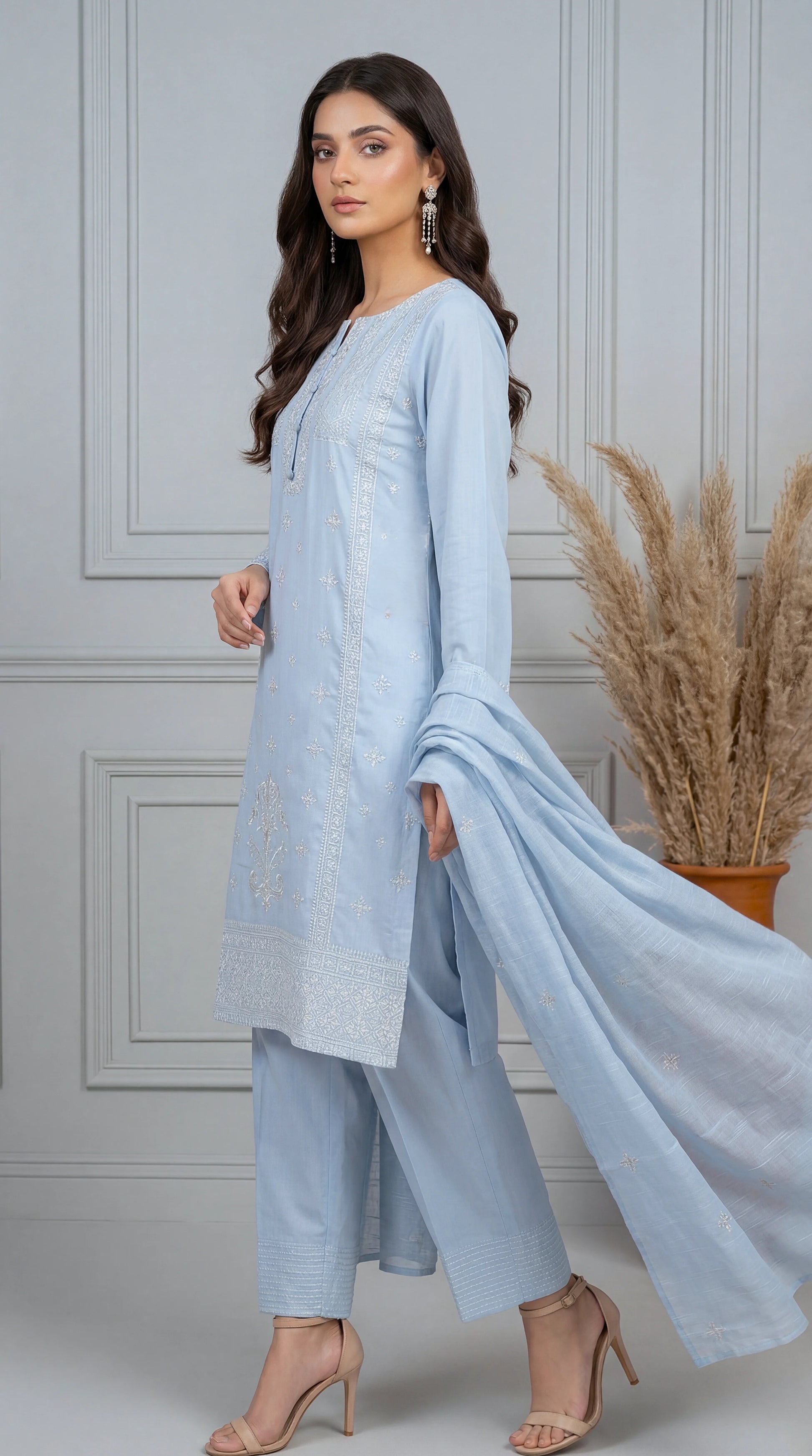 Embroidered Lawn Suit PE01224 Pastel Embroidery & Printed Dupatta 3 Piece AQWA / SML