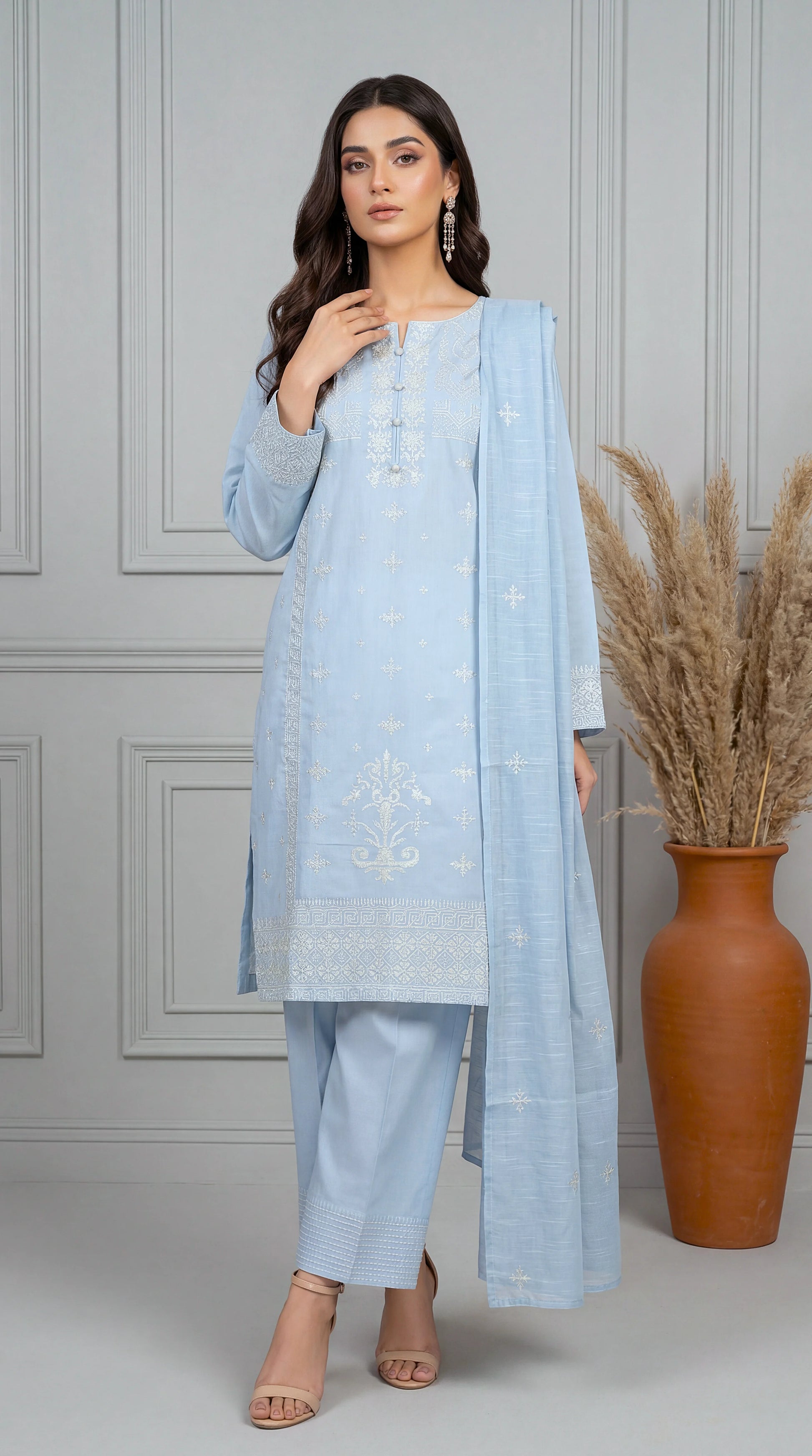 Embroidered Lawn Suit PE01224 Pastel Embroidery & Printed Dupatta 3 Piece AQWA / SML