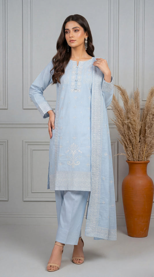 Embroidered Lawn Suit PE01224 Pastel Embroidery & Printed Dupatta 3 Piece AQWA / SML