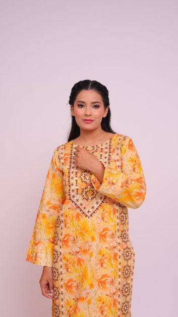 Yellow Floral Printed 3PC Suit - PL00517