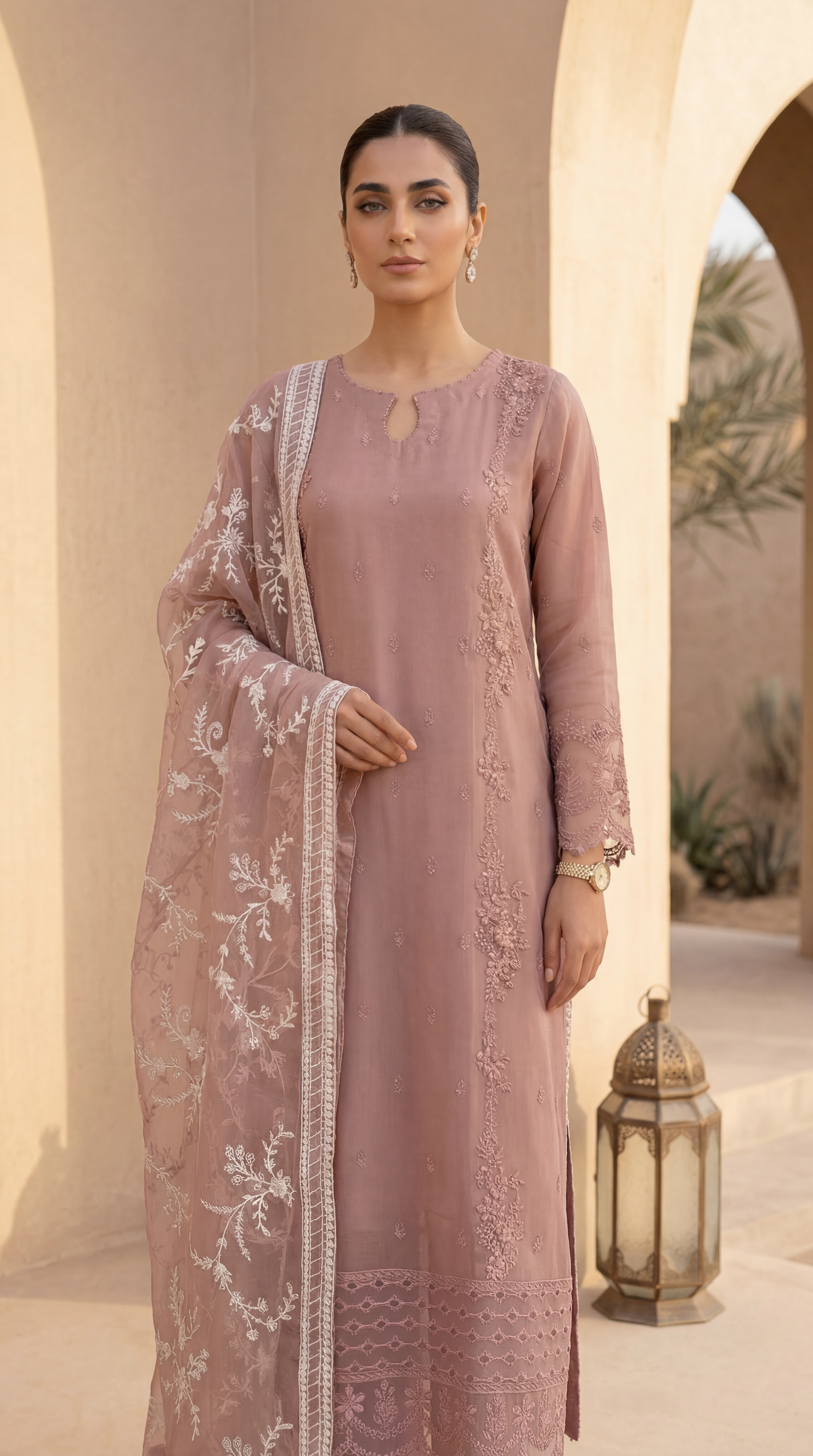 Ladies 3 Pc Embroidered  Suit Crimson Grace   - PL00573 PINK / SML
