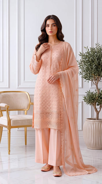 Luxury Formal PL00585 Black Heavy Embroidered Dupatta 3 Piece PINK / SML