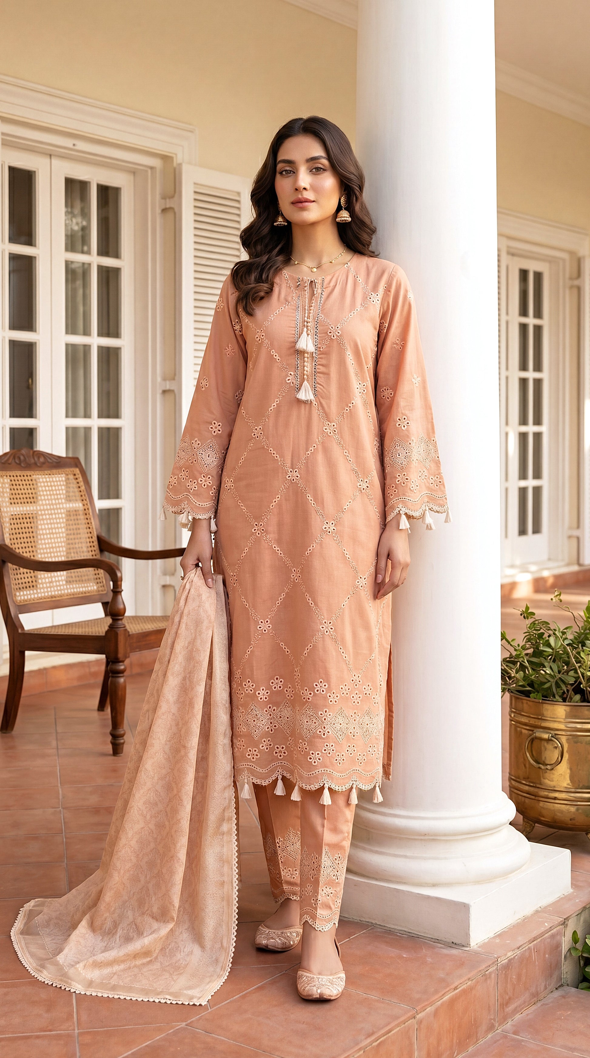 Ladies Formal Embroidered Suit PL00684 Heavy Floral Work 3 Piece BABY PINK / SML