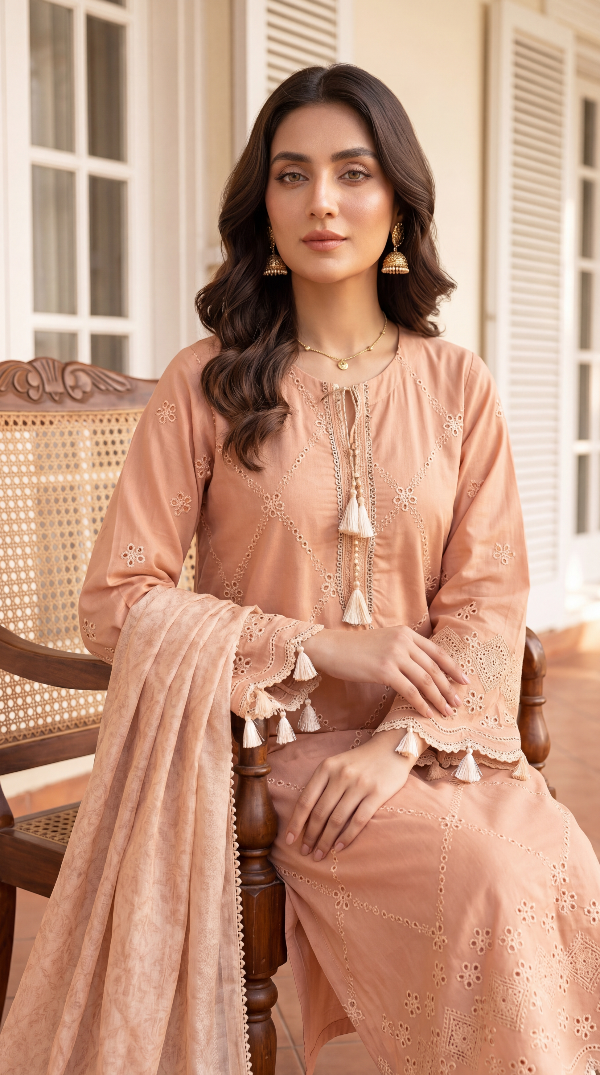 Ladies Formal Embroidered Suit PL00684 Heavy Floral Work 3 Piece BABY PINK / SML