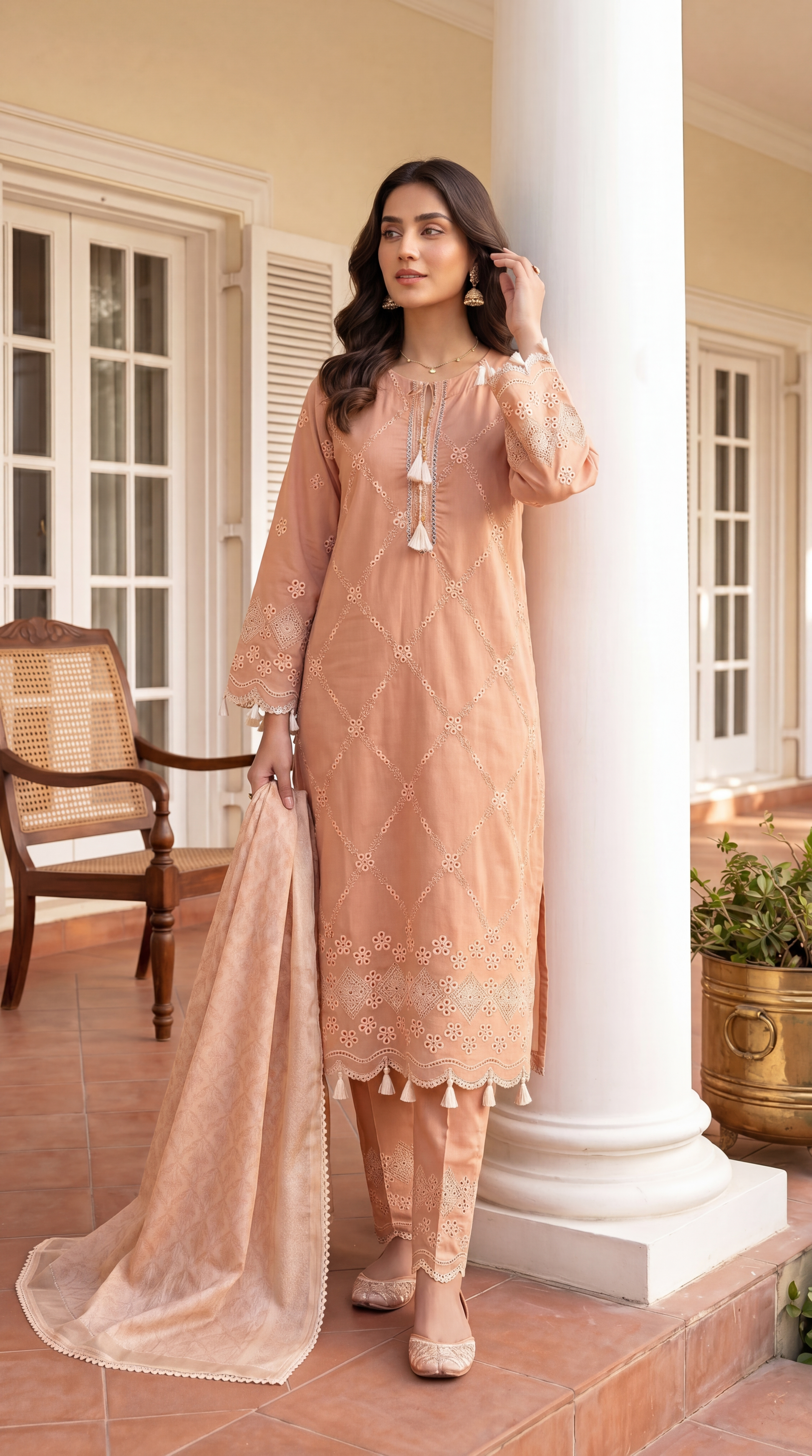 Ladies Formal Embroidered Suit PL00684 Heavy Floral Work 3 Piece BABY PINK / SML