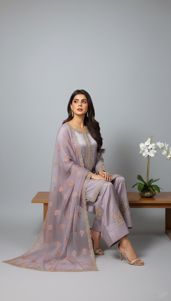 Ladies 3 Piece Suit Embroided-PL00808