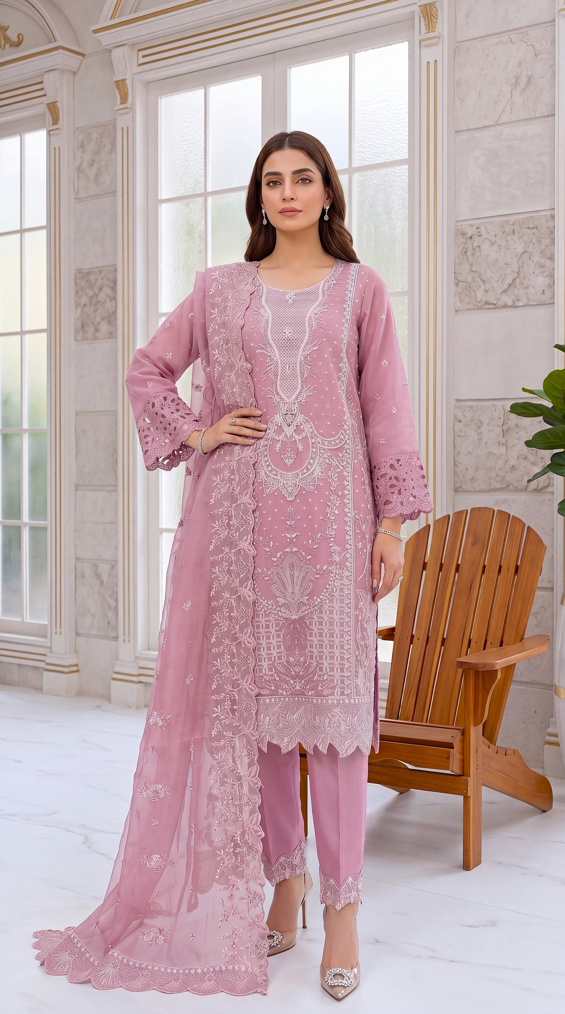 Lime Green Statement Dupatta & Daily Wear Print 3 Piece Women Suit - PL00814 BABY PINK / SML