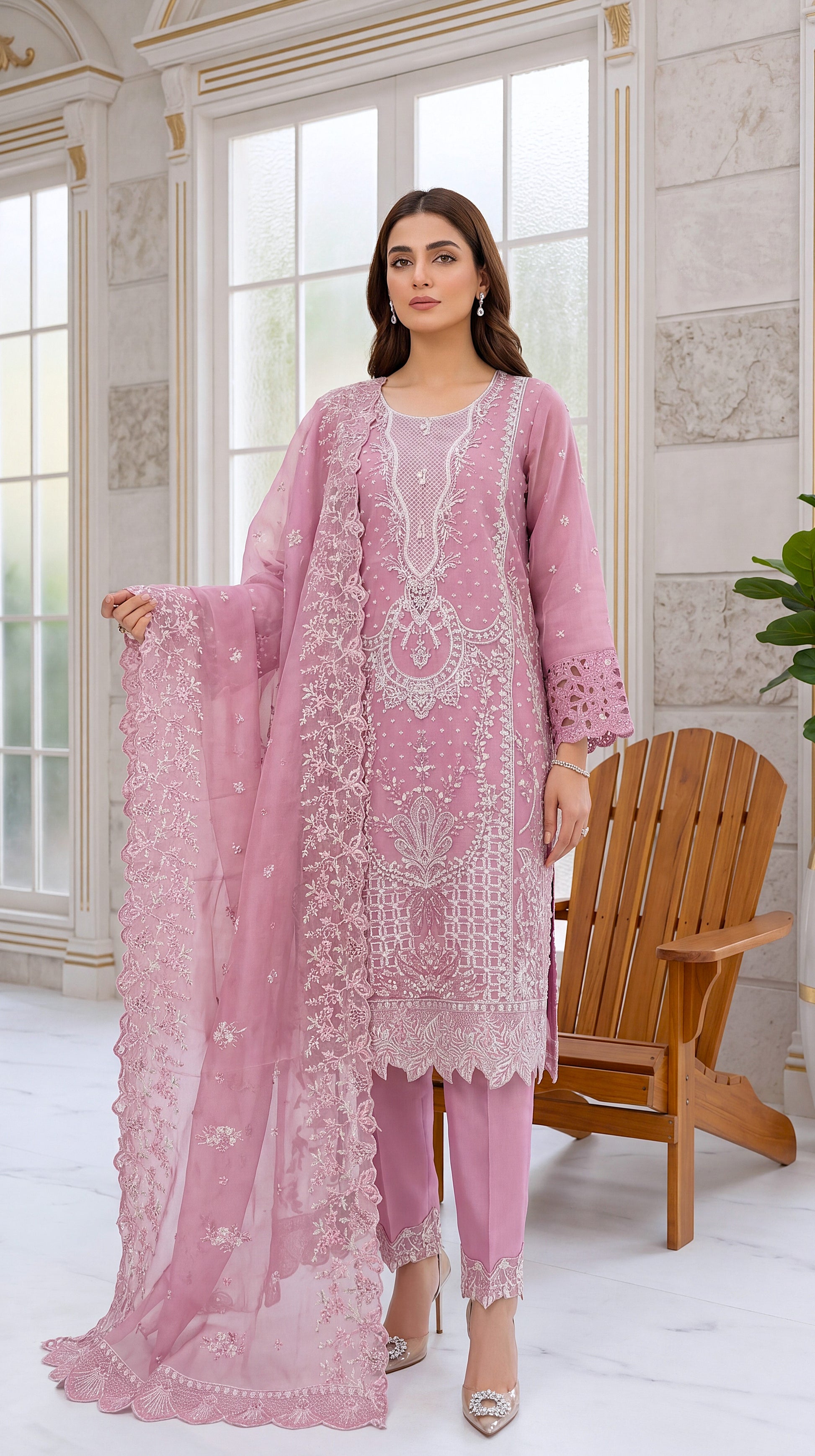 Lime Green Statement Dupatta & Daily Wear Print 3 Piece Women Suit - PL00814 BABY PINK / SML